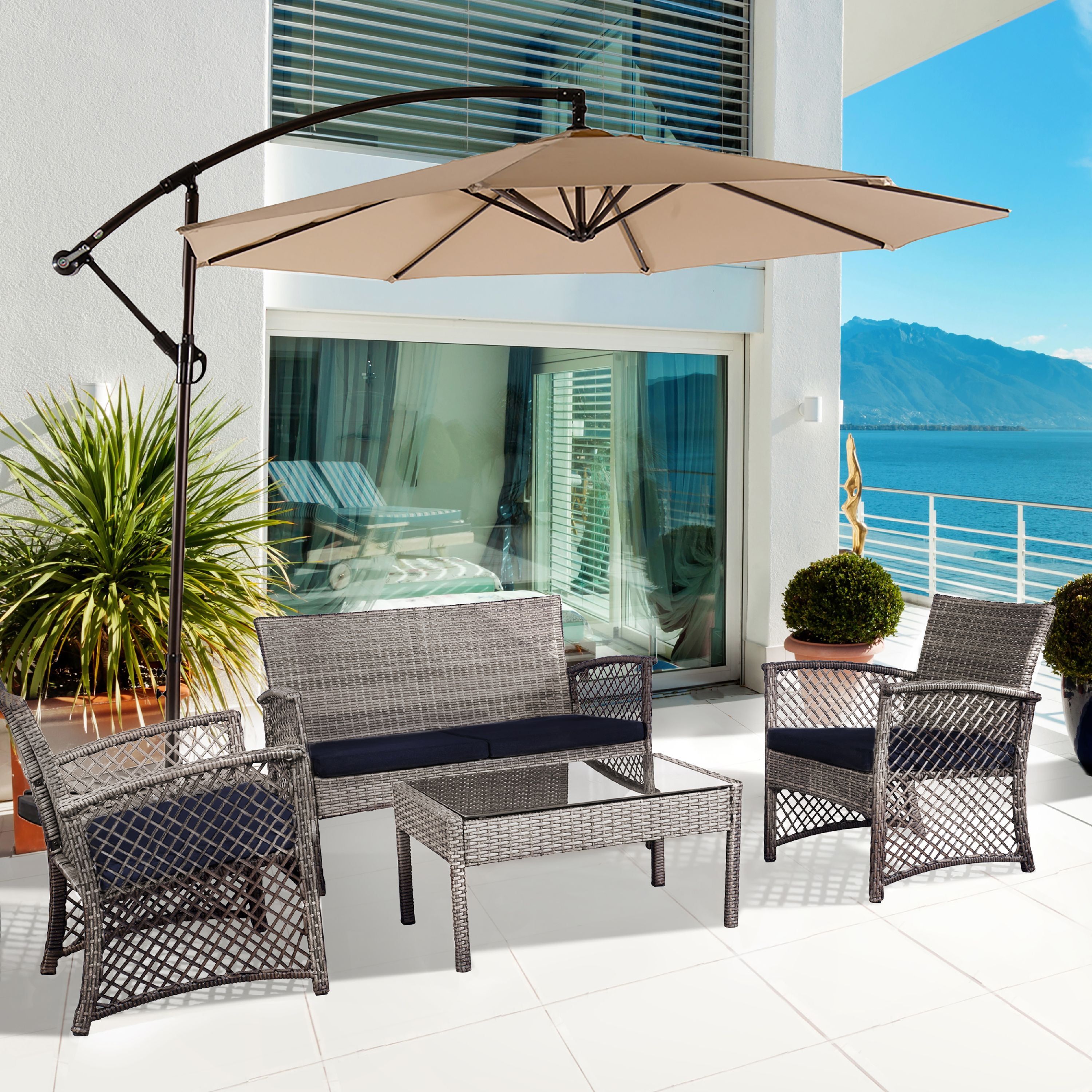 Westin 4-Person Navy Rattan Wicker Outdoor Sofa Set