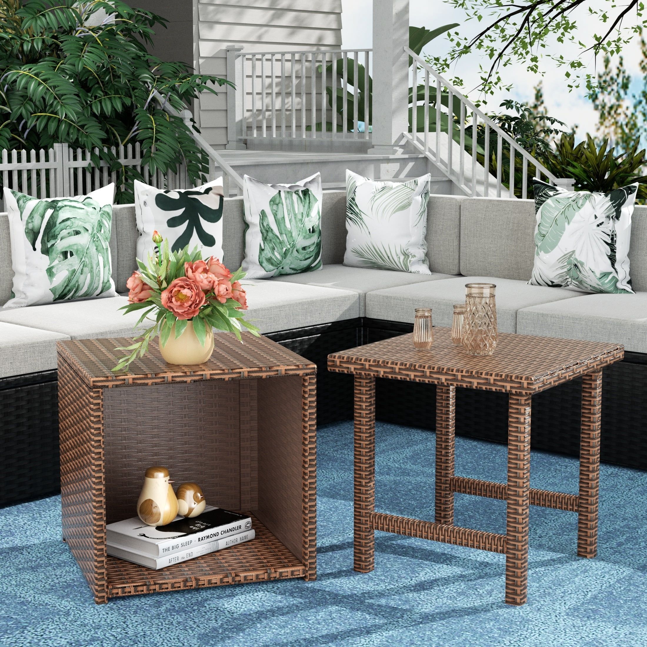 Merrick Brown Wicker Rattan Outdoor Table Set