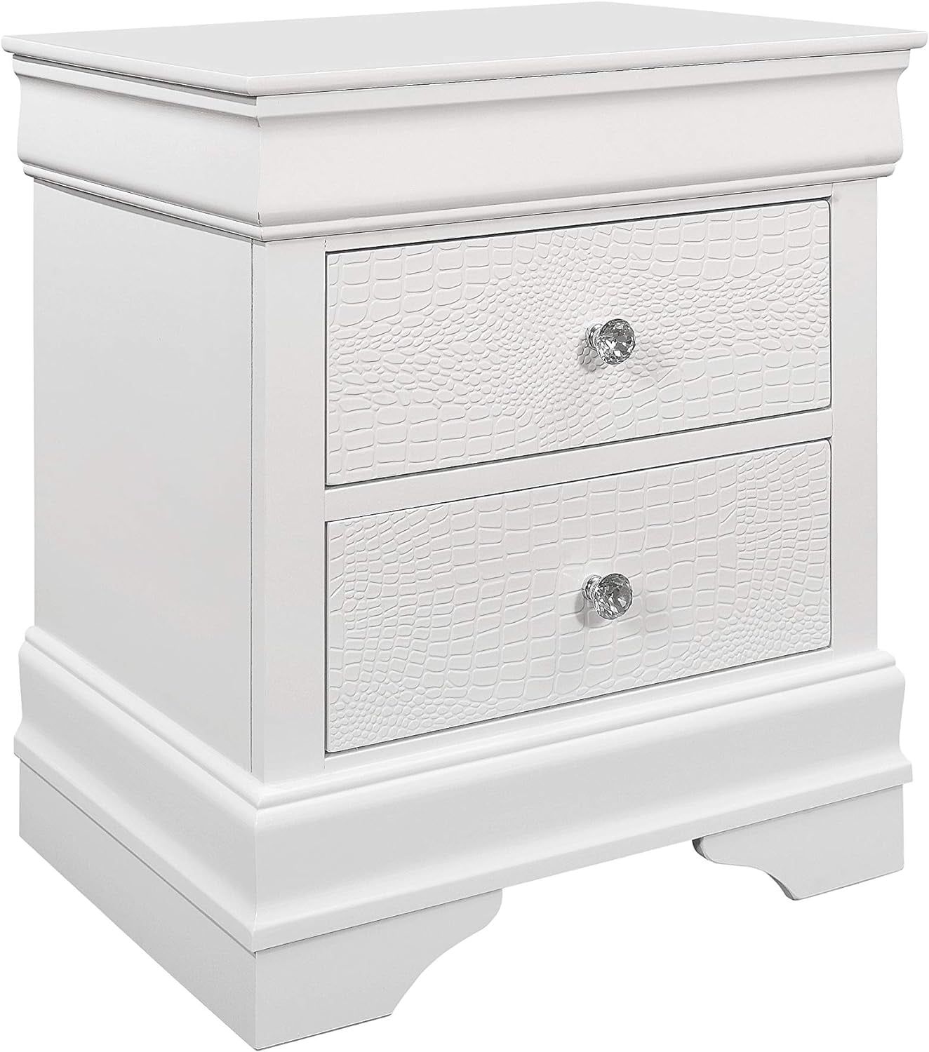 Pompei White Faux Croc 2-Drawer Nightstand