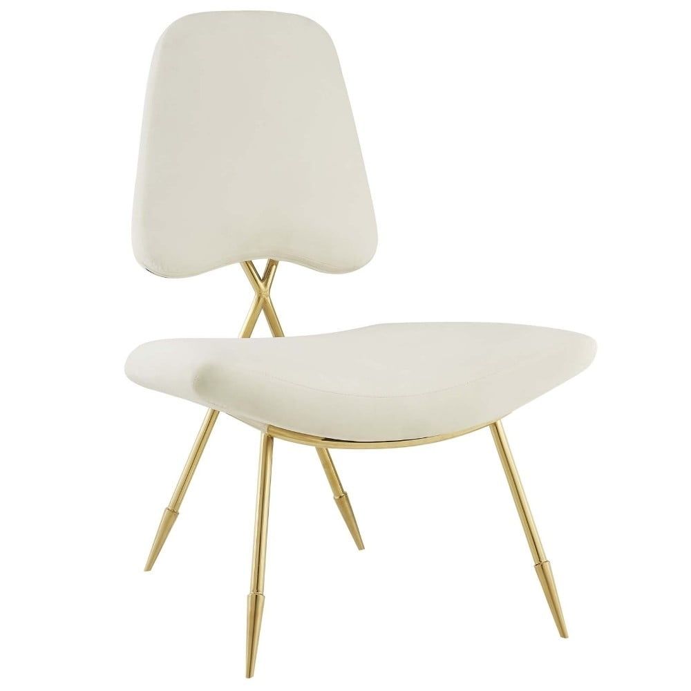 Ivory Velvet Ponder Lounge Chair with Gold Metal Legs