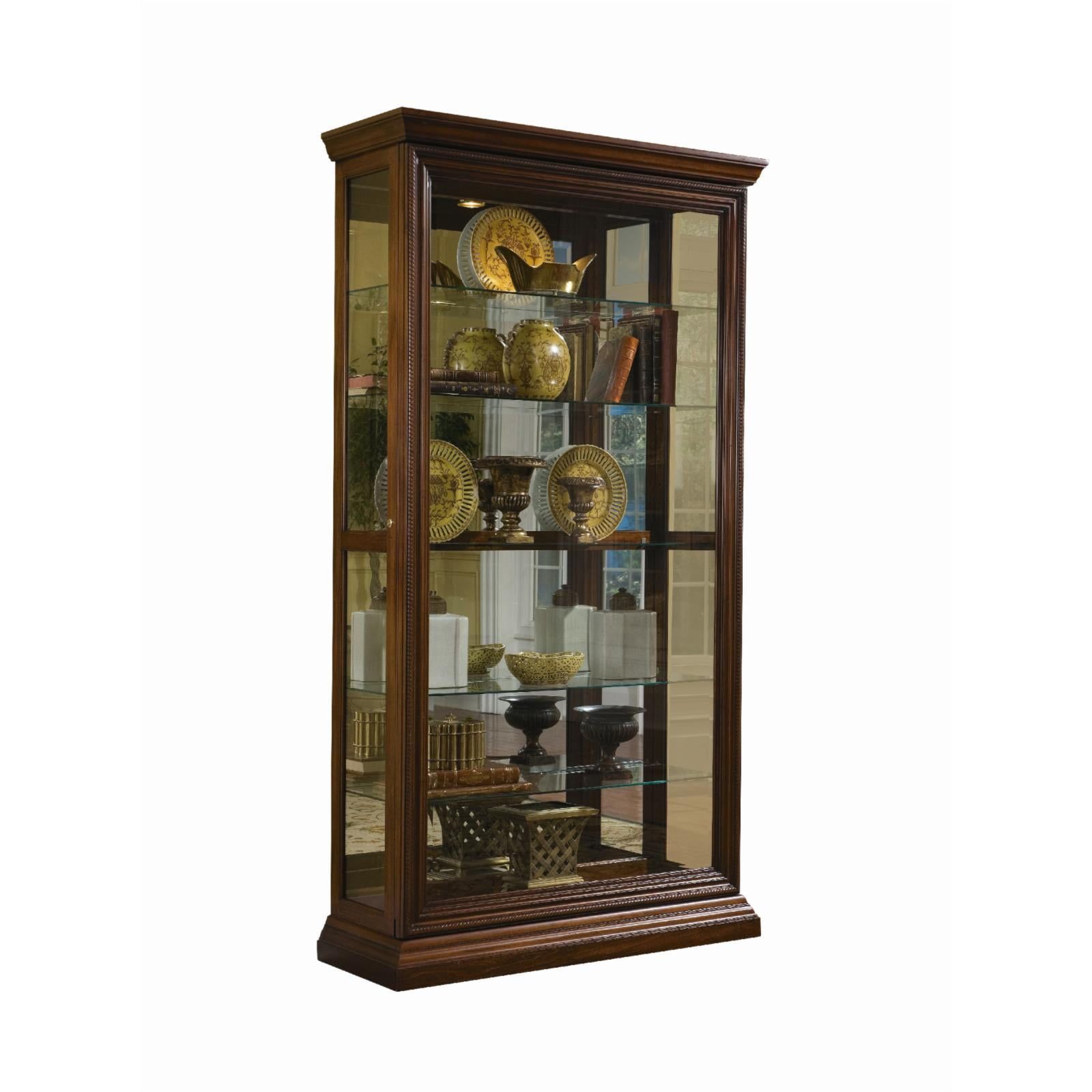 Edwardian Oak Brown Lighted Curio Cabinet with Poplar Wood Legs