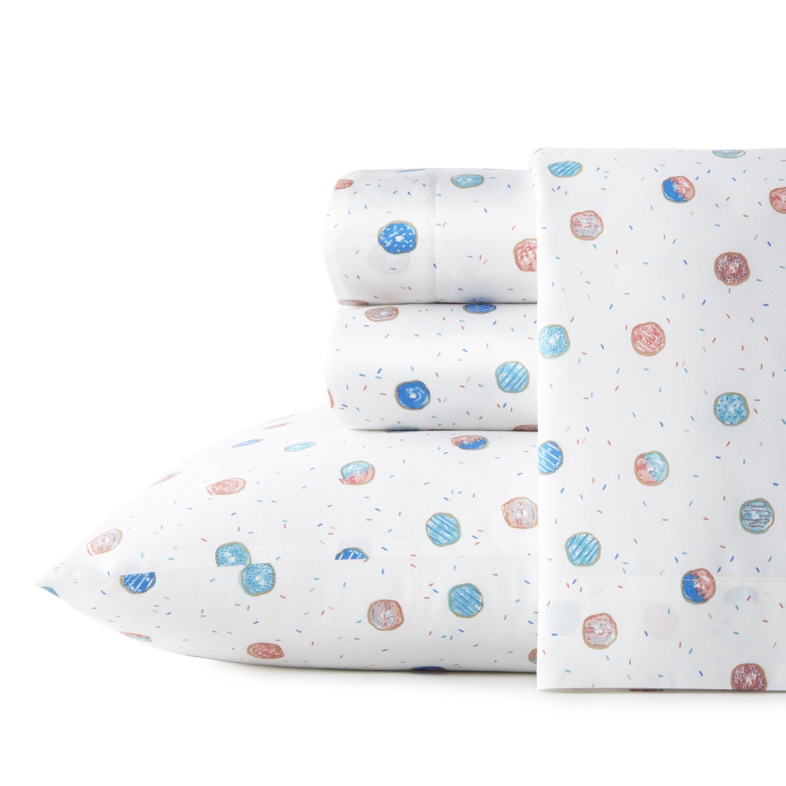 Twin Blue Cotton Percale Donut Print Sheet Set