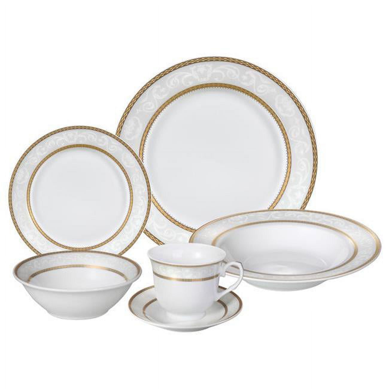 Amelia White and Gold Porcelain 24-Piece Dinnerware Set