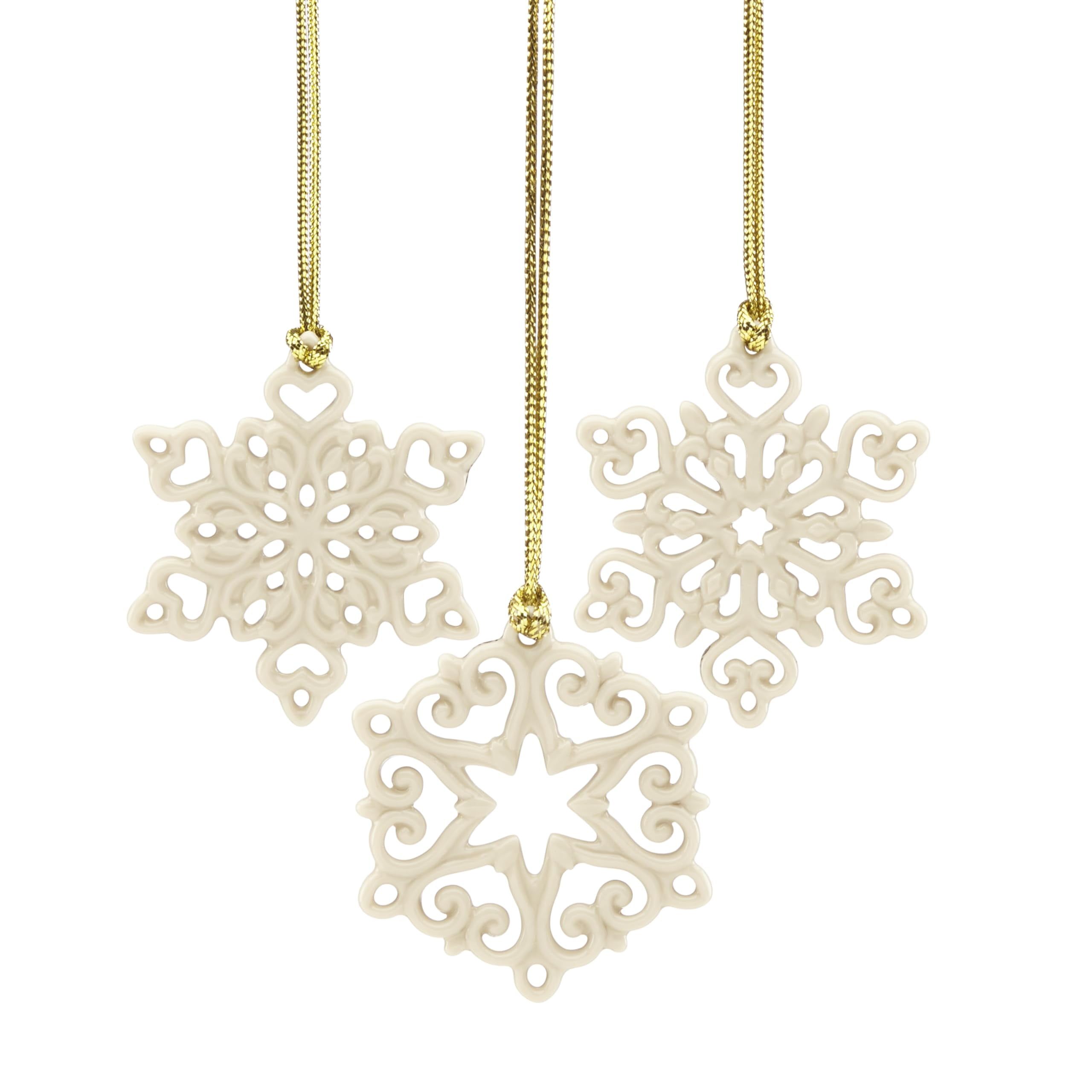 Ivory Porcelain Mini Snowflake 3-Piece Ornament Set