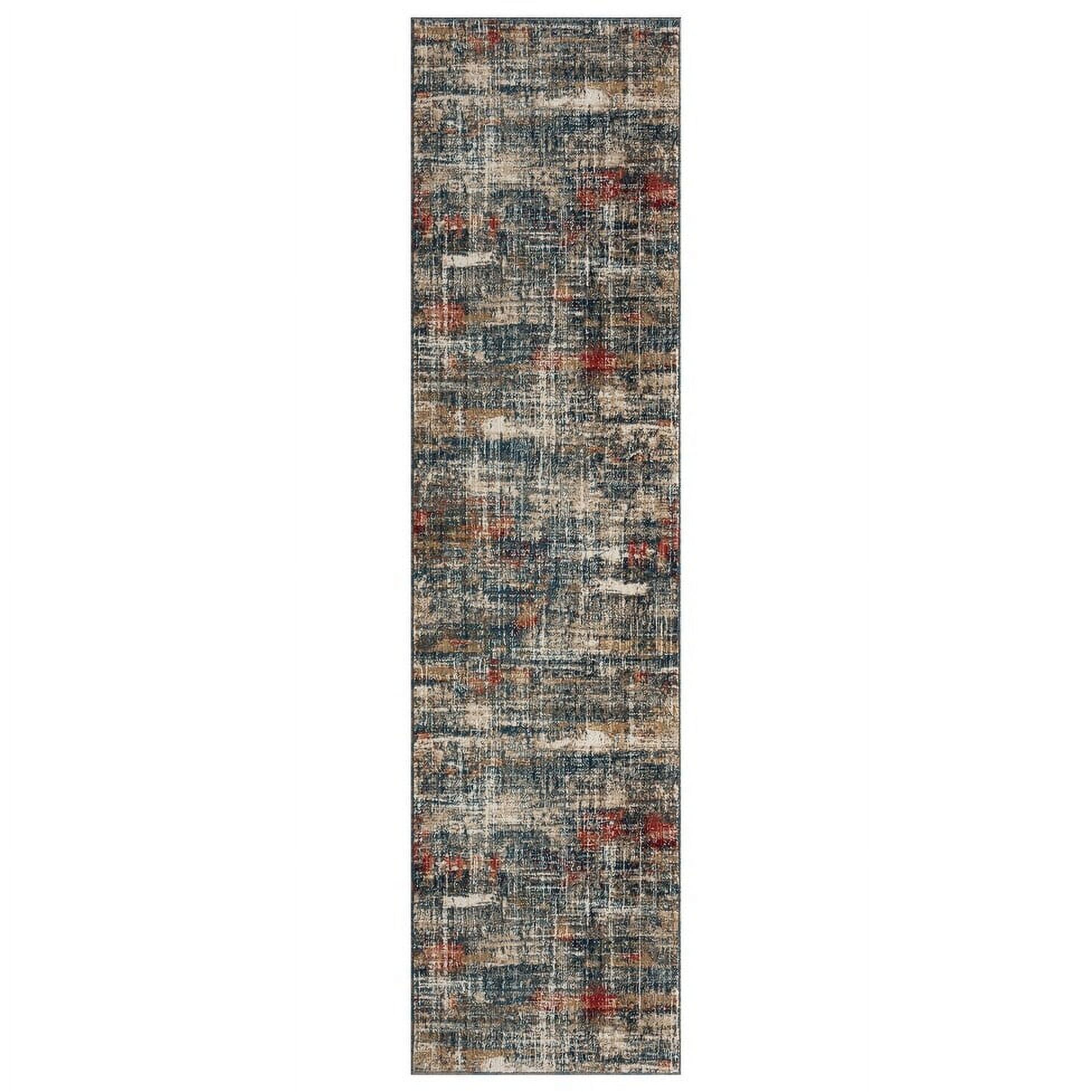 Hoffman Distressed Blue Abstract 2'6" x 8' Runner Rug