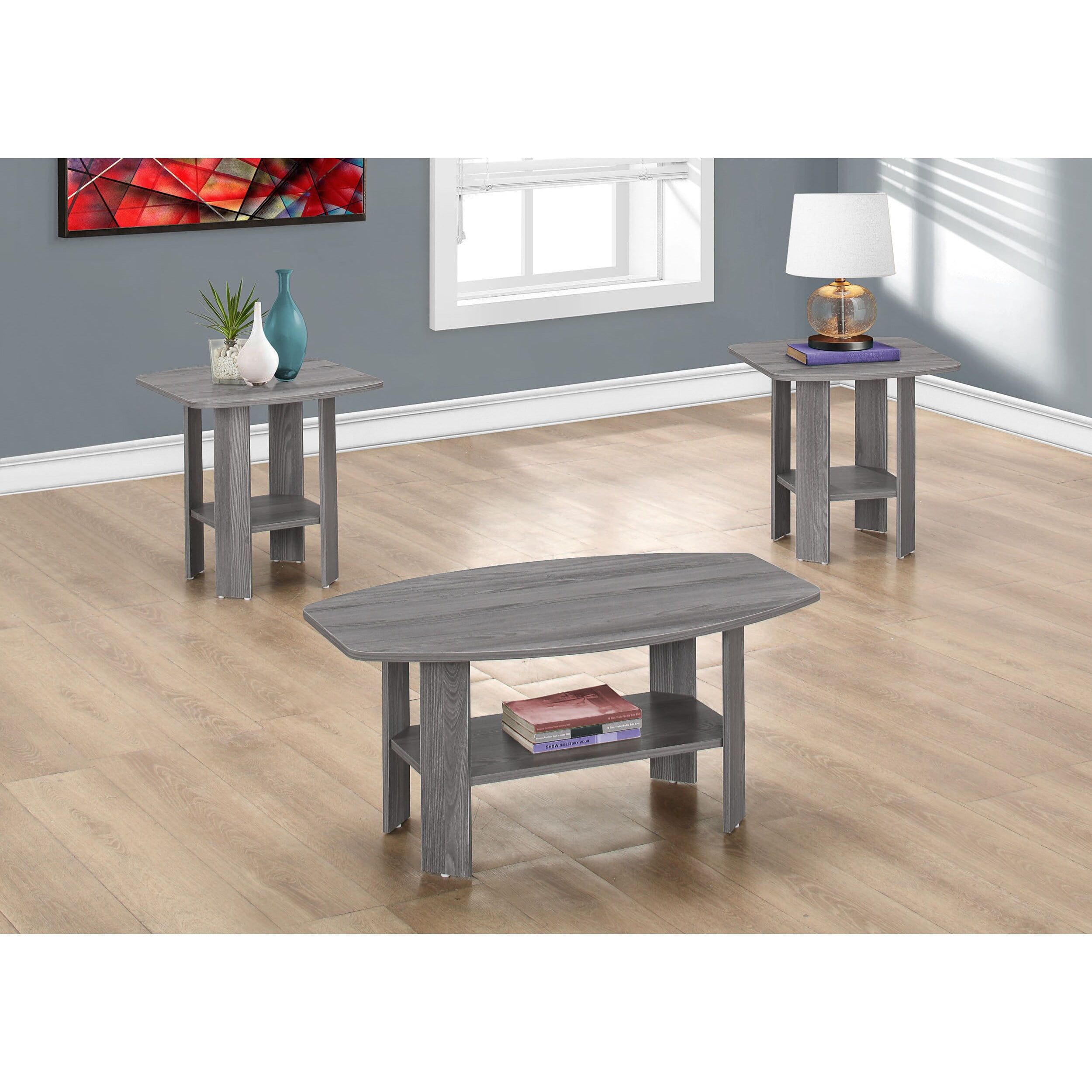 Gray Wood Transitional 3-Piece Coffee and End Table Set