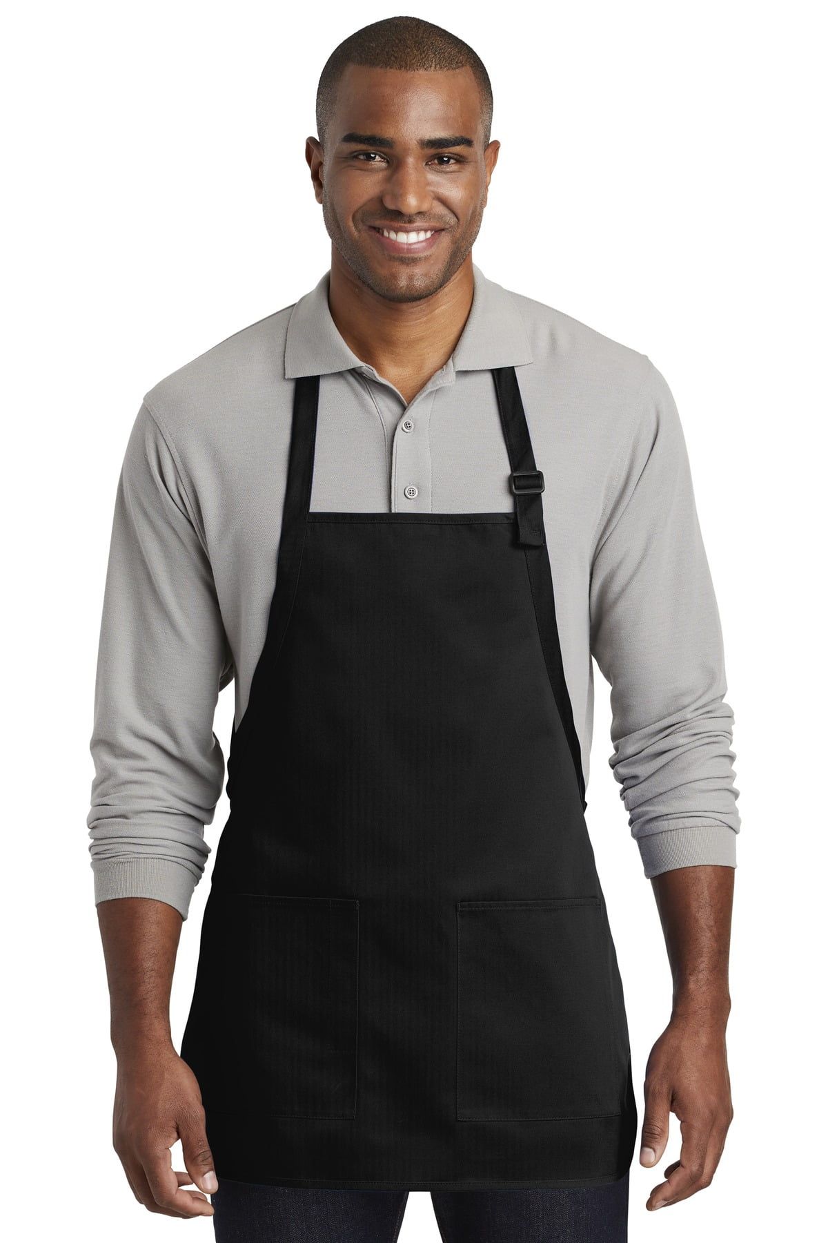 Black Medium-Length Two-Pocket Adjustable Bib Apron