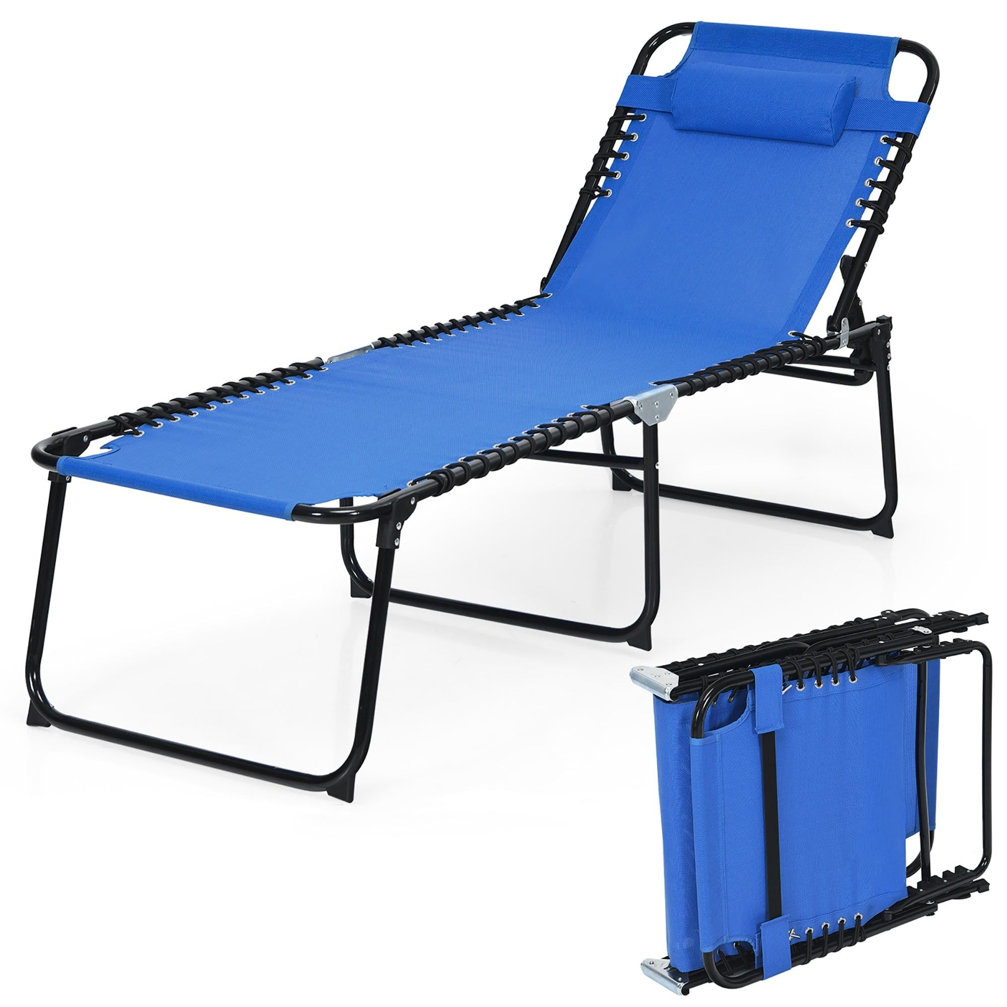 Navy Blue Folding Seaside Chaise Lounge with Adjustable Backrest