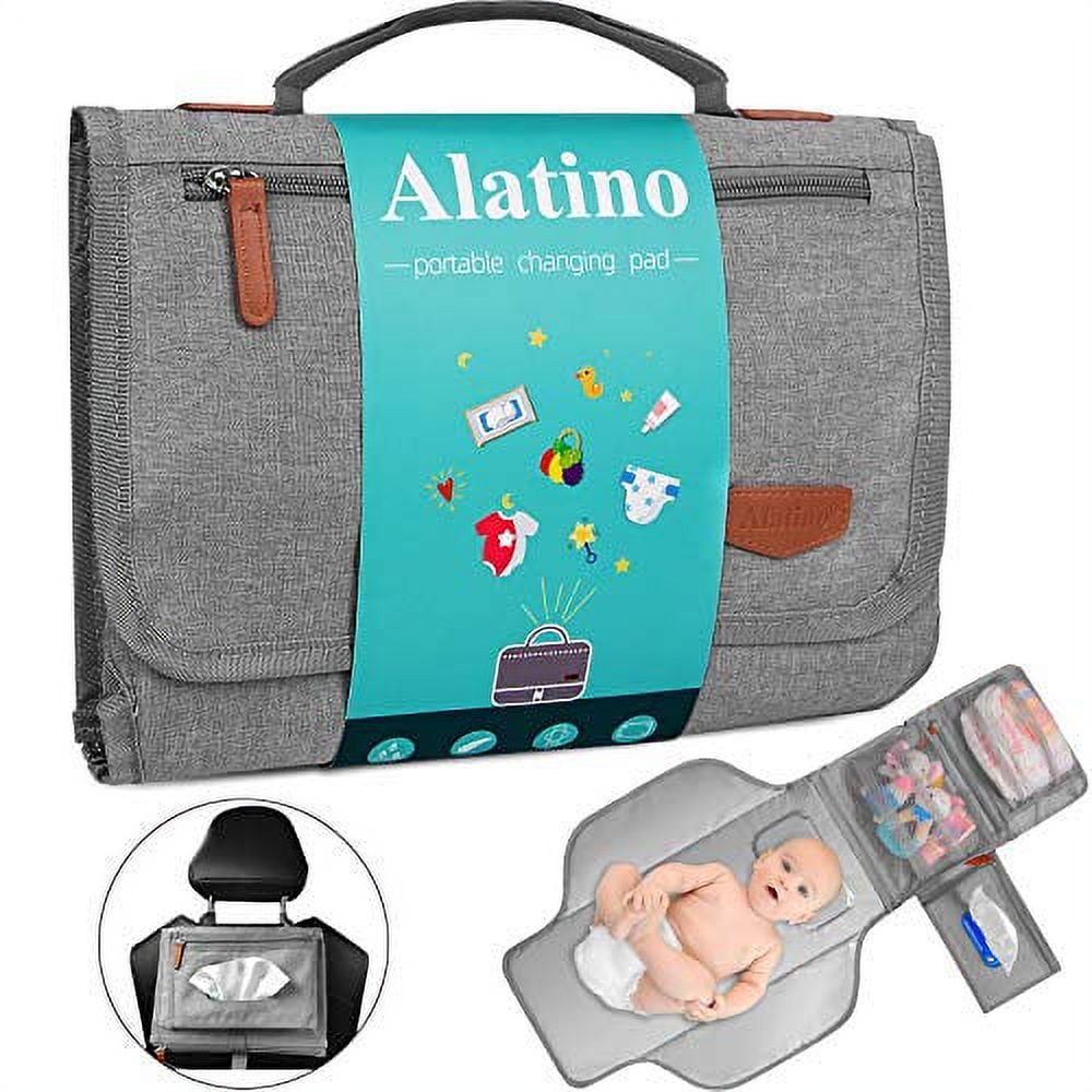 Alatino Gray Portable Waterproof Diaper Changing Pad with Wipes Pocket