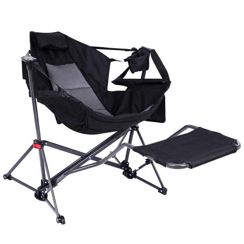 Black Lightweight Portable Hammock Camping Chair with Cupholder