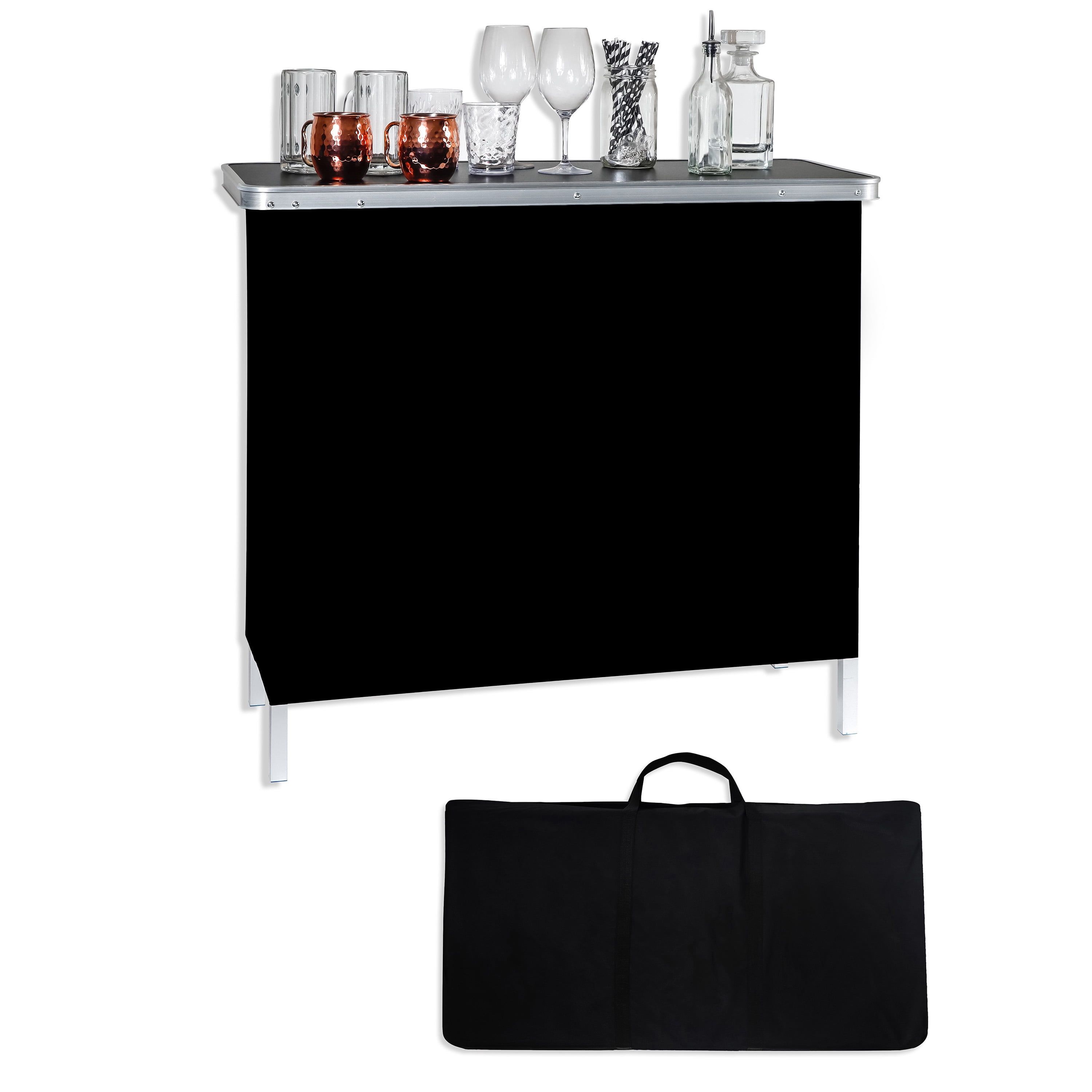 Black Portable Outdoor Bar Table with Skirt and Carrying Case