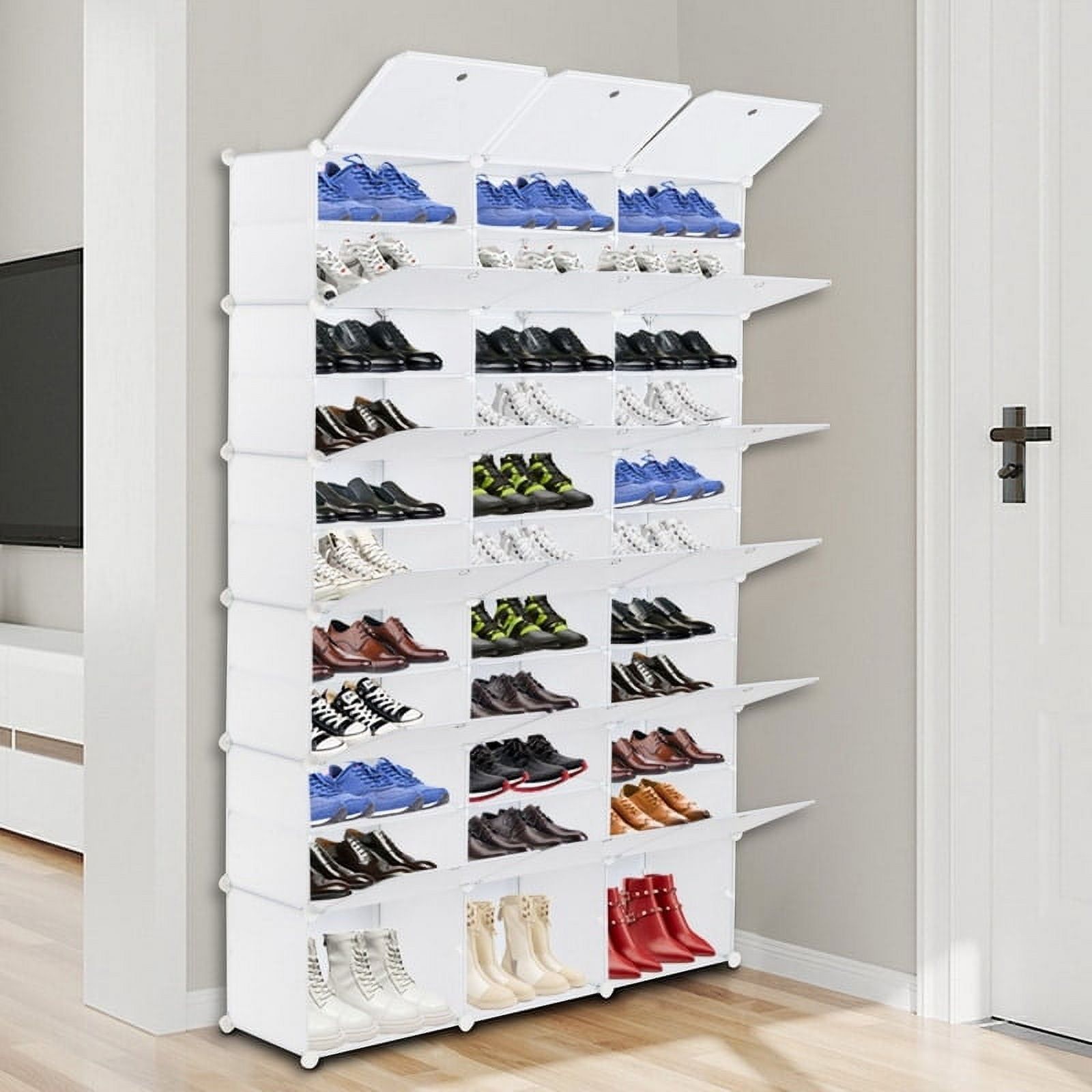 White 12-Tier Stackable Metal and Plastic Shoe Rack Organizer