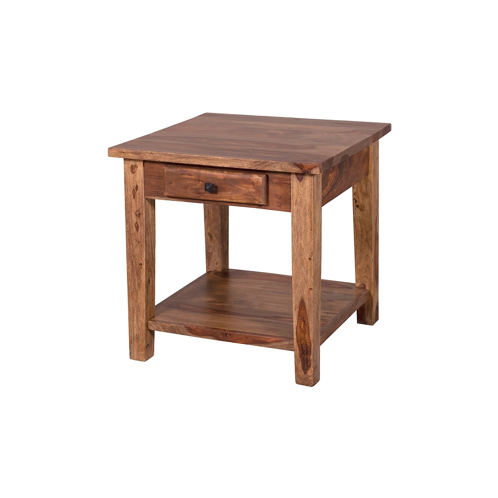 Taos Artisan Crafted Solid Sheesham Wood Square End Table with Storage