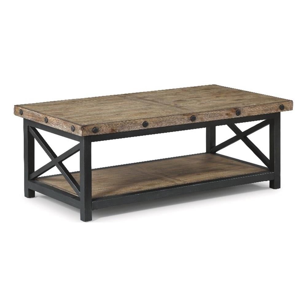 Brown Rectangular Wood and Metal Coffee Table with Shelf