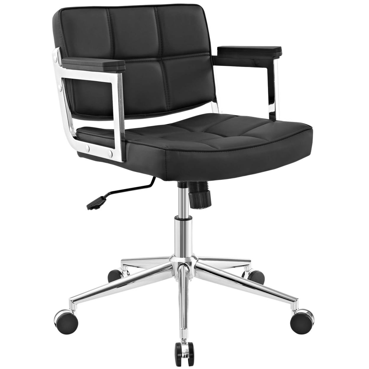 Portray Modern Swivel Office Chair in Black Leather and Chrome Metal