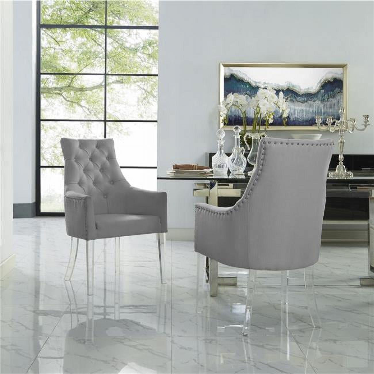 Elegant Gray Linen Upholstered Side Chair with Acrylic Legs