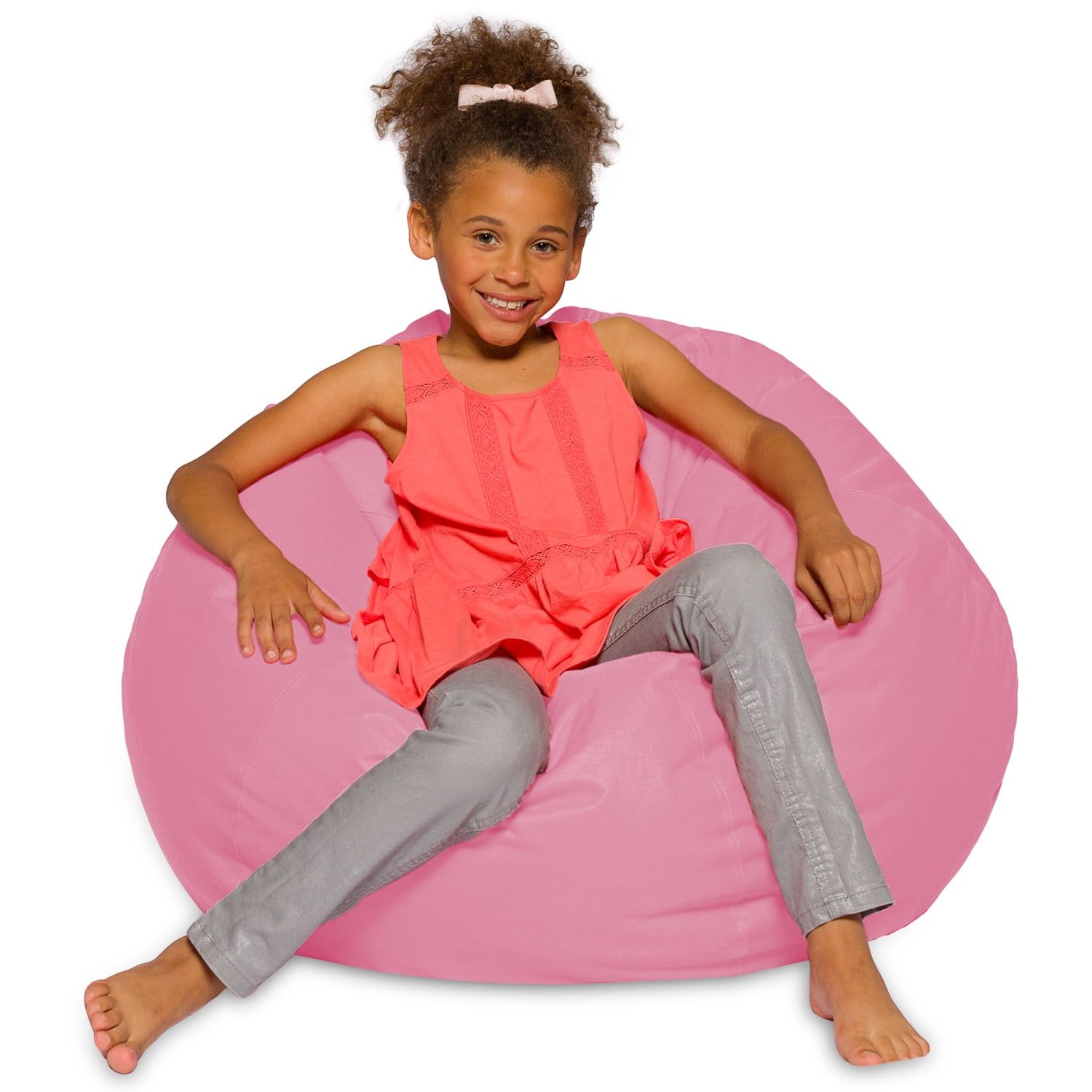 Large Solid Pink Bean Bag Chair with Removable Cover