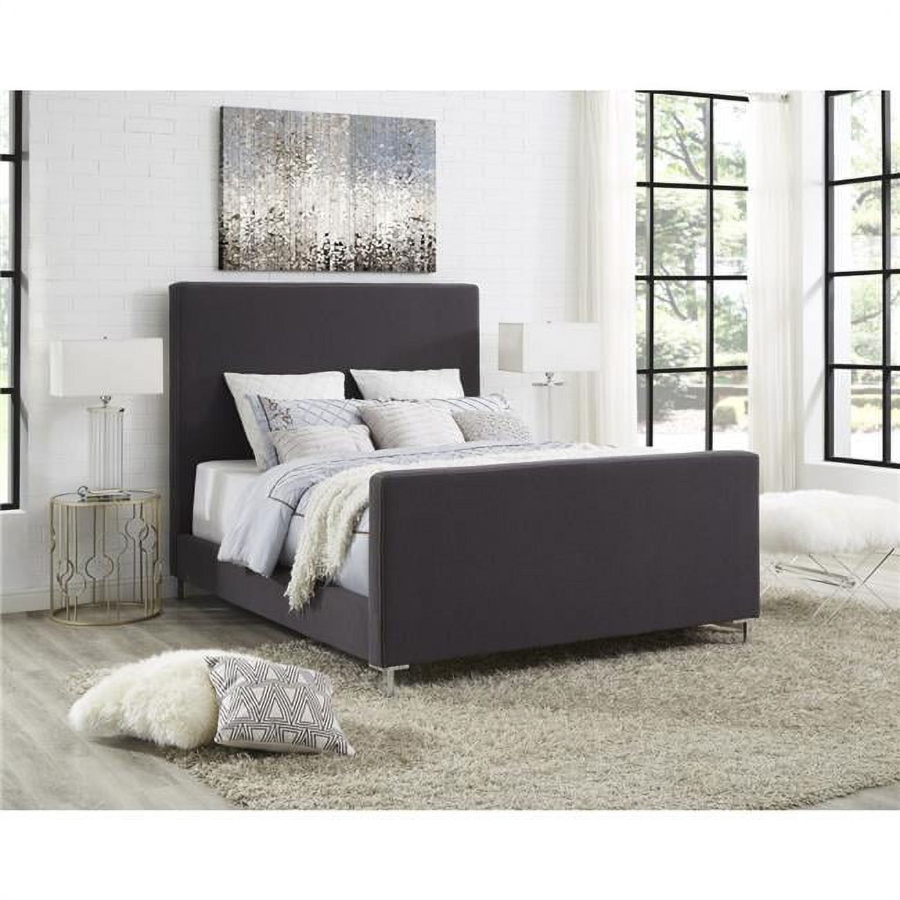 Elegant Charcoal Linen Queen Platform Bed with Tufted Headboard