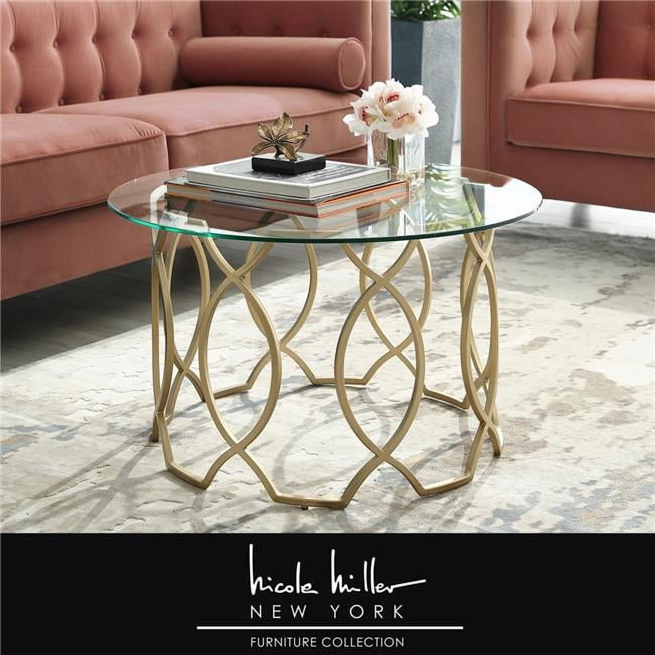 Gold Round Glass Top Metal Coffee Table