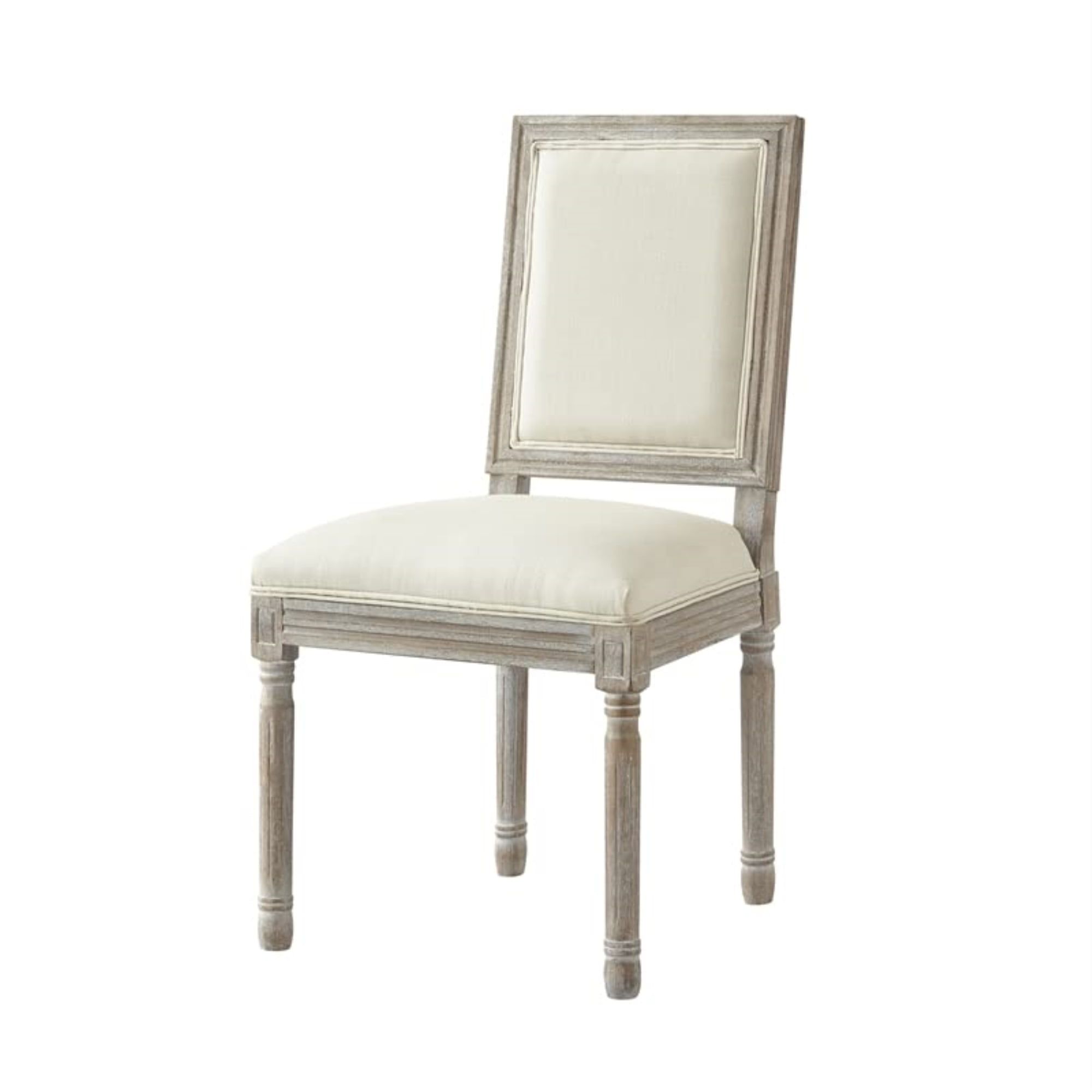 Elegant Linen Upholstered Side Chair in Antique White Wood