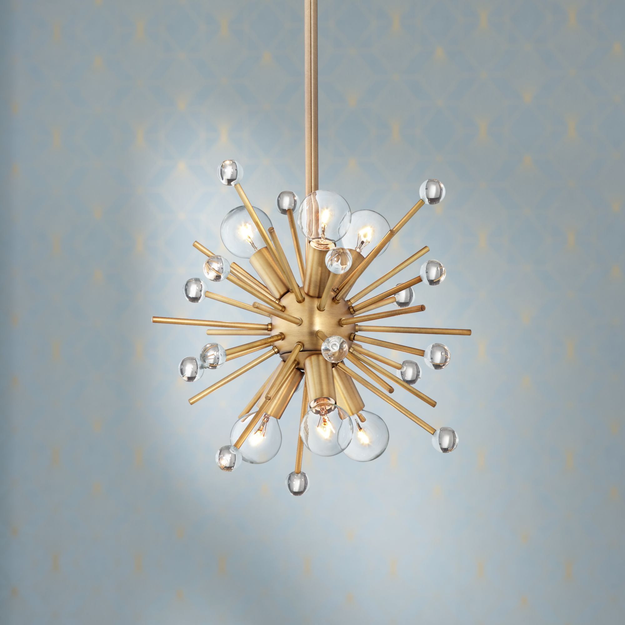 Antique Gold Mini Sputnik Pendant Chandelier with Crystal Accents