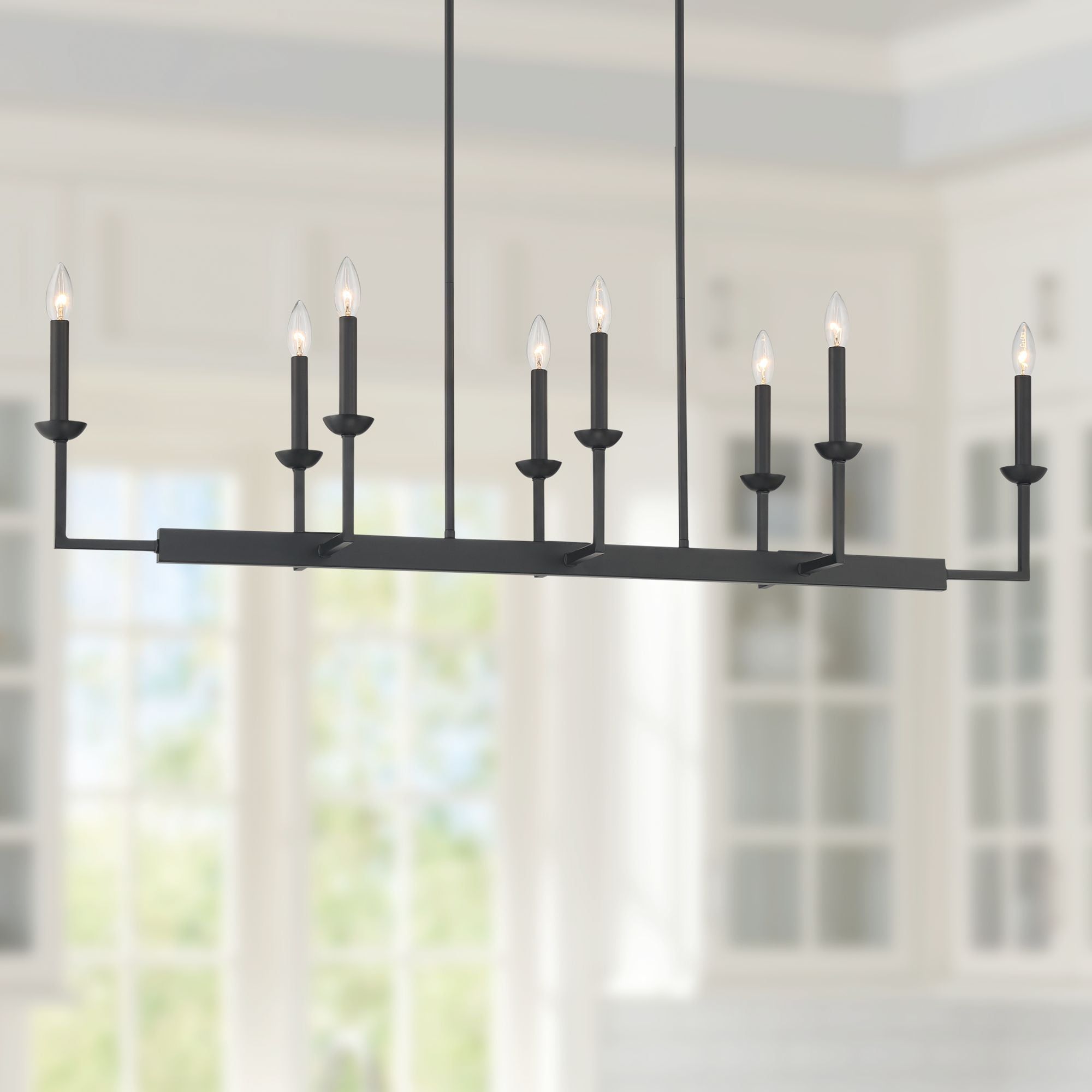 Elegant Black 52" Linear Candle Chandelier for Stylish Kitchens