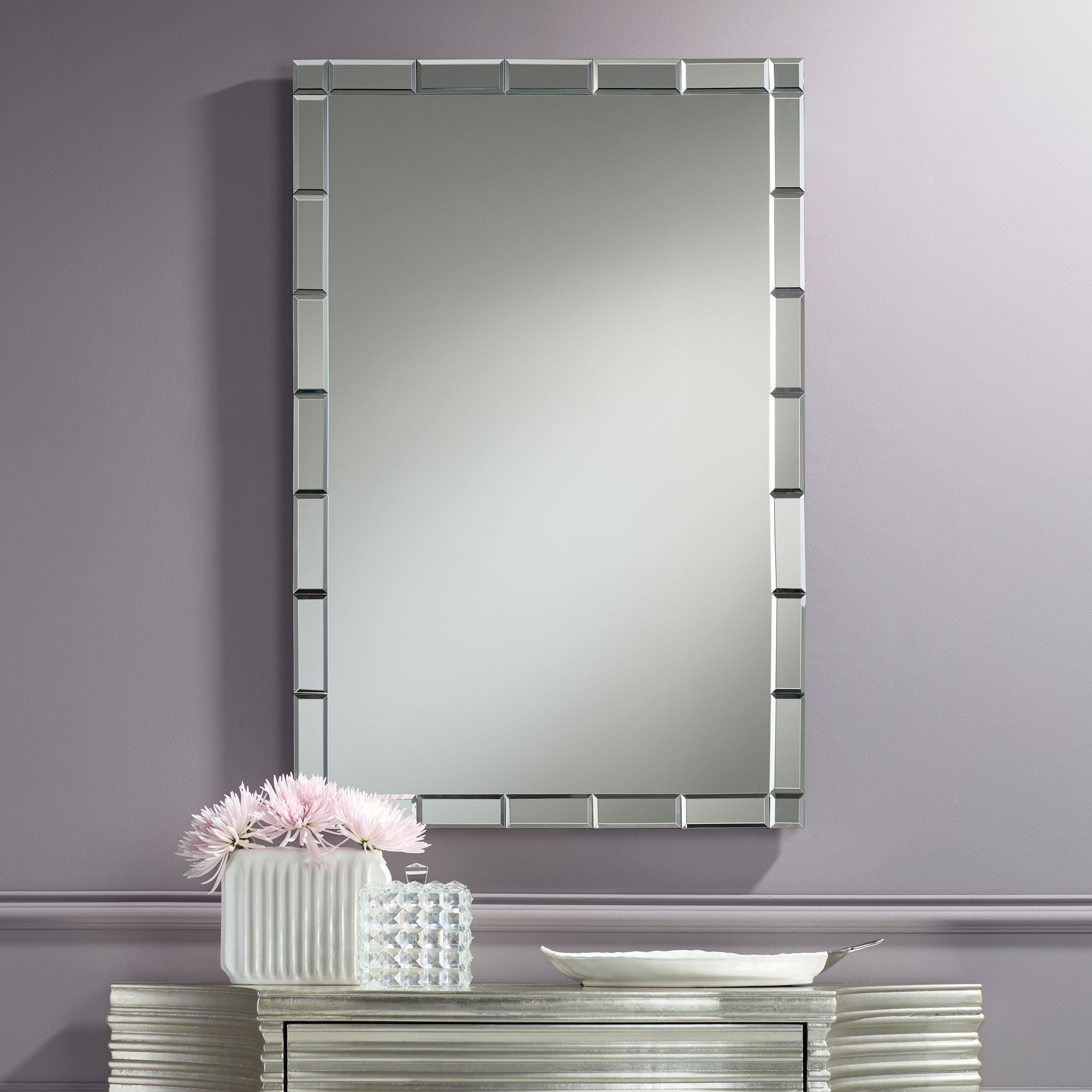 Contemporary Tiled Edge Vanity Wall Mirror with Beveled Glass