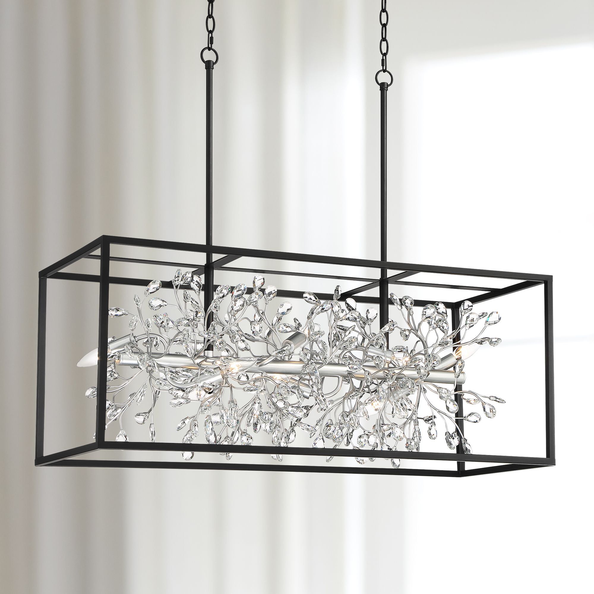 Carrine Contemporary Black Crystal 46" Linear Pendant Chandelier