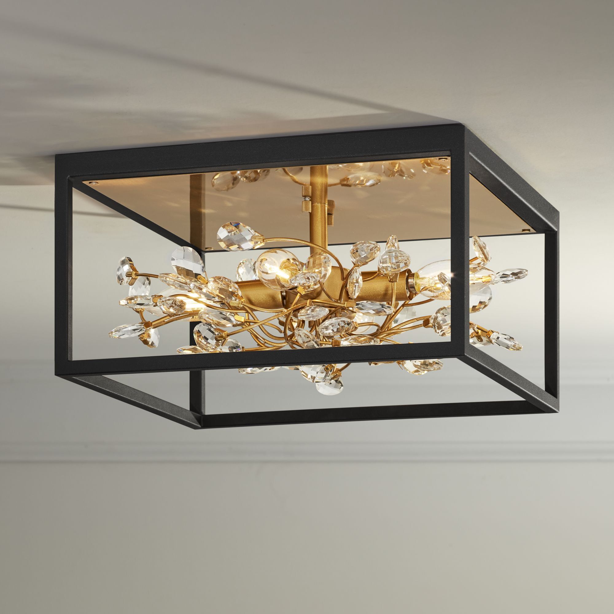 17" Gold and Crystal Modern Flush Mount Ceiling Light