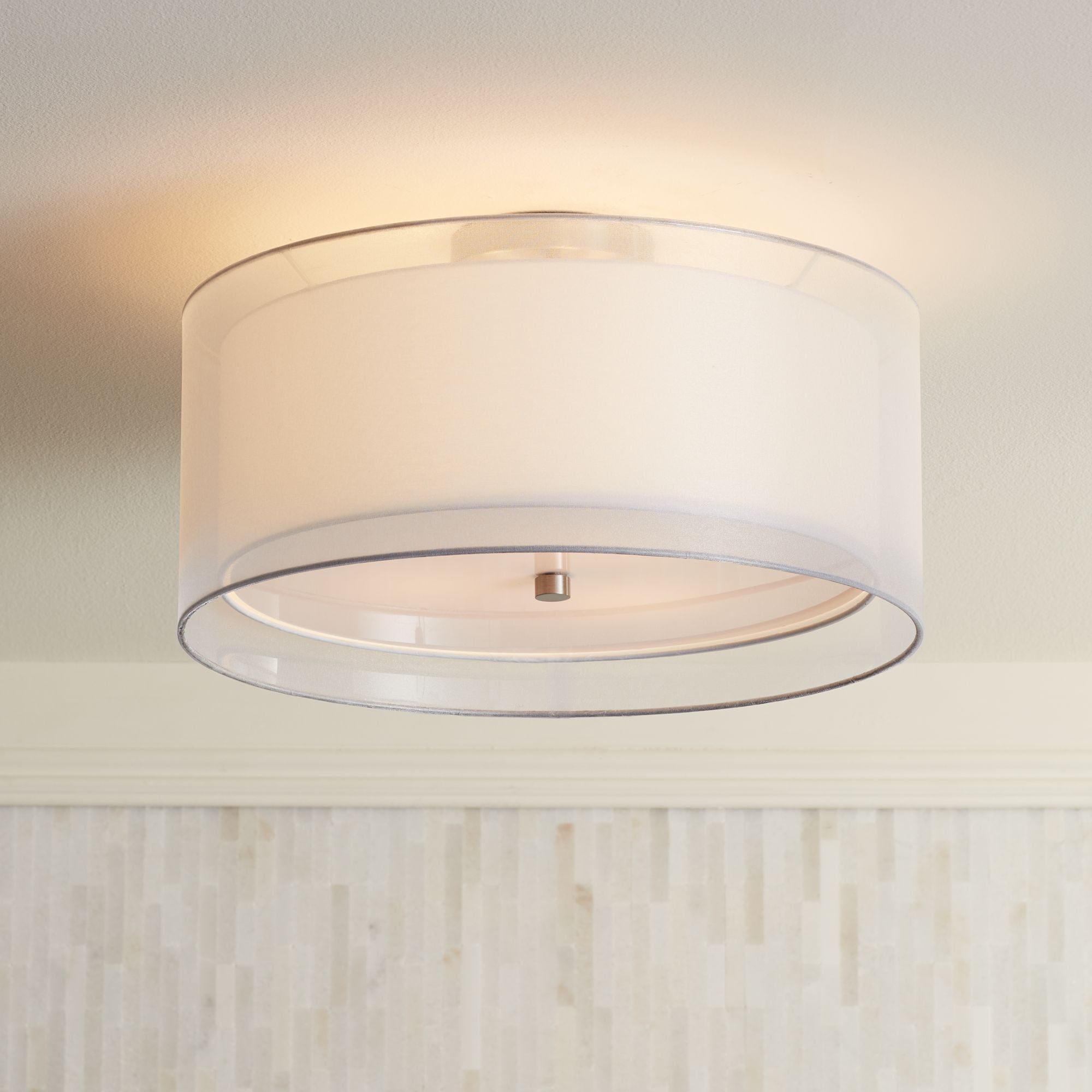 Polished Nickel Double Drum Ceiling Light with Acrylic Diffuser