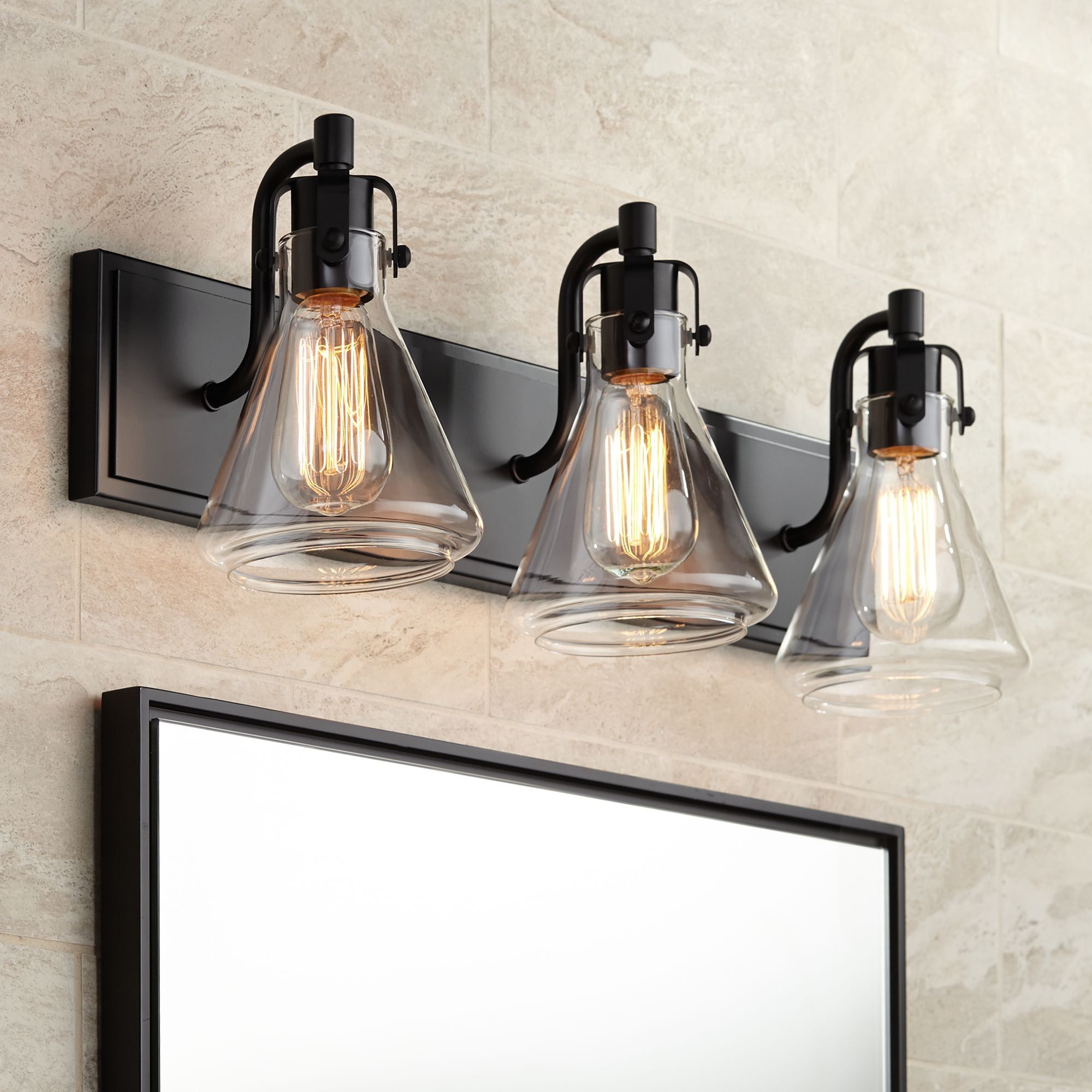 Erlenmeyer Flask Inspired Bronze Vanity Light with Clear Beaker Glass Shades