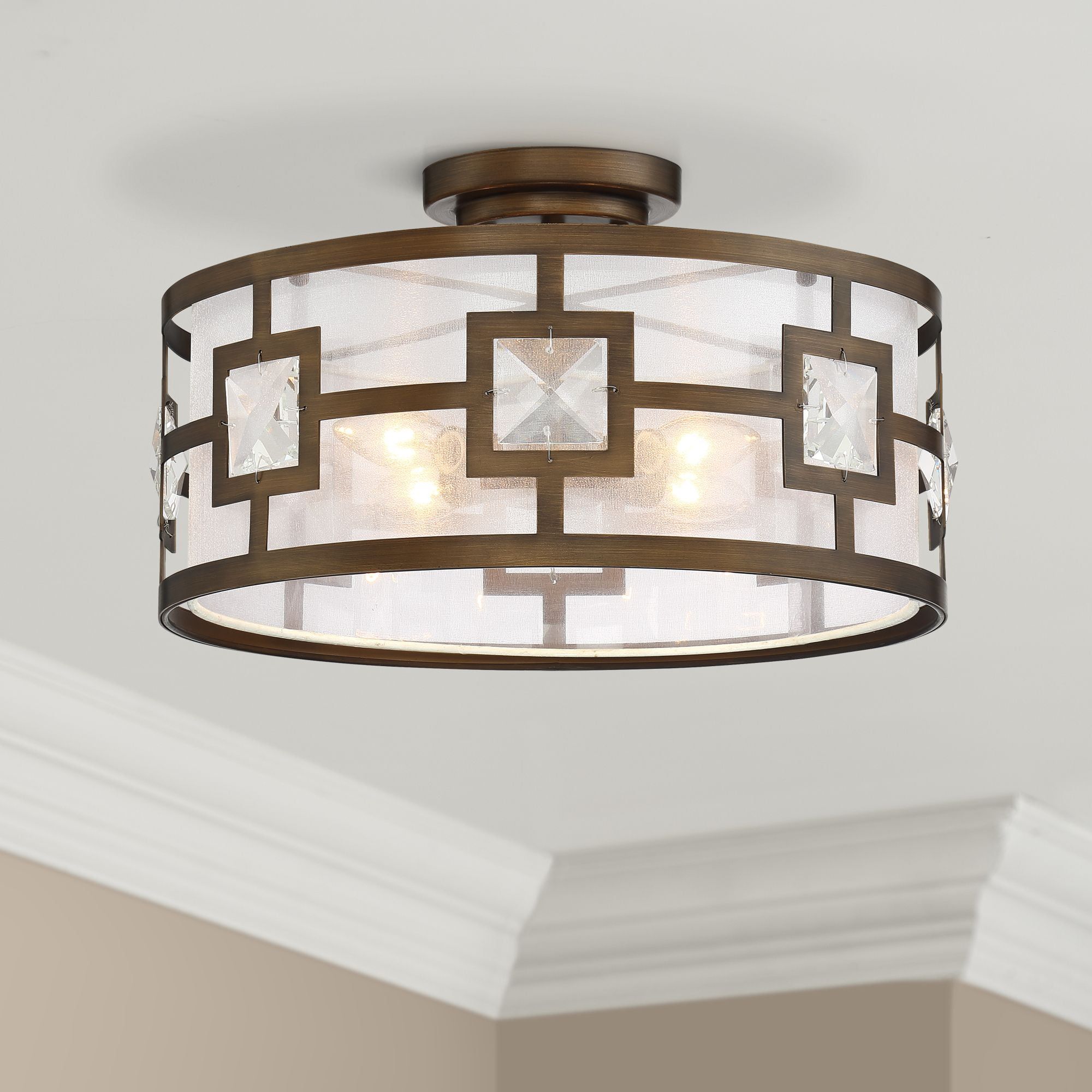 19" Crystal Bronze Drum Semi-Flush Mount Ceiling Light