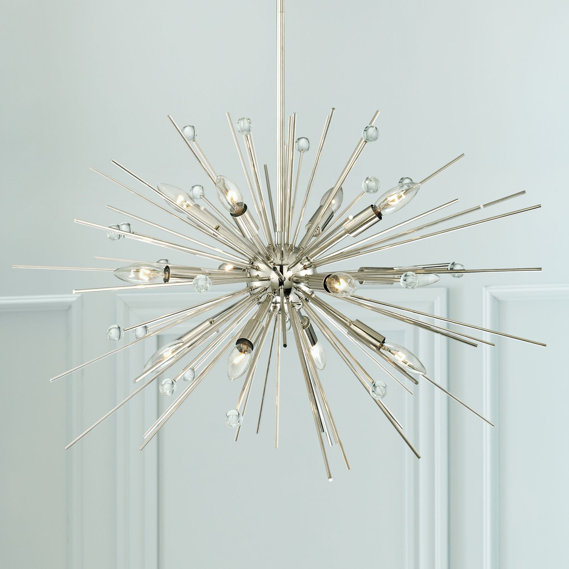 Polished Nickel Sputnik Chandelier with Crystal Accents