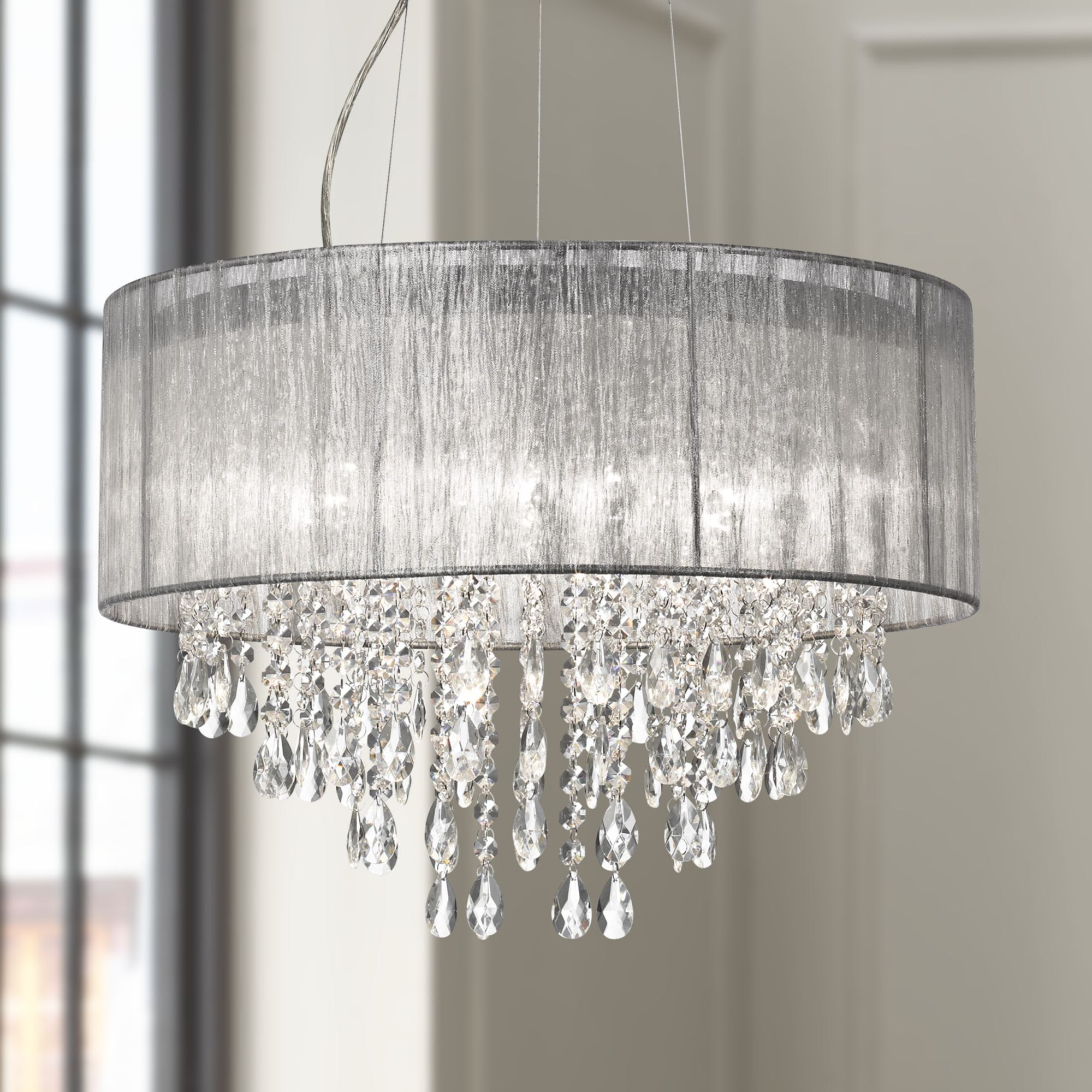 Jolie 20" Chrome Crystal Drum Shade Chandelier