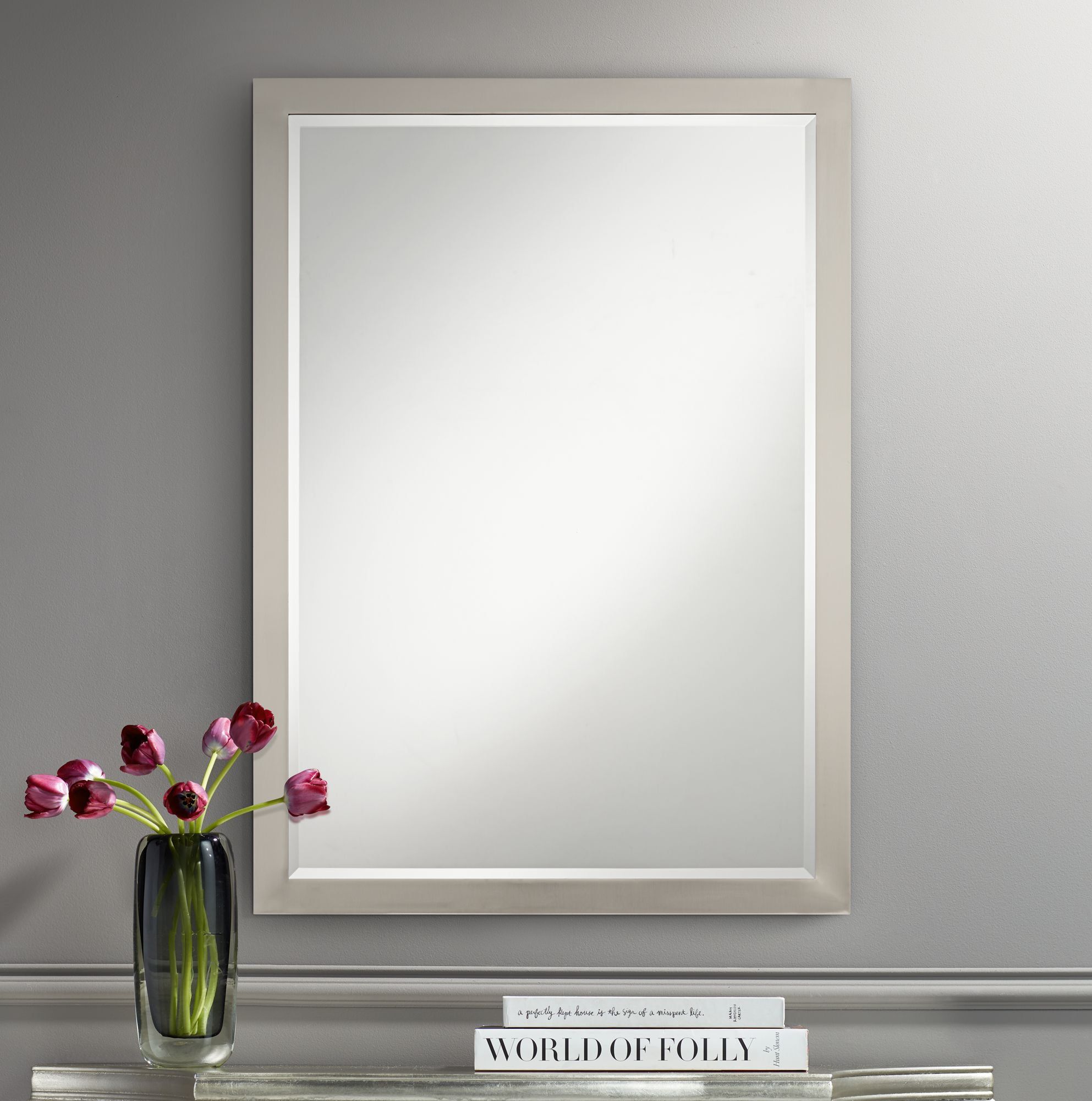 Metzeo 26" Rectangular Brushed Nickel Wall Mirror