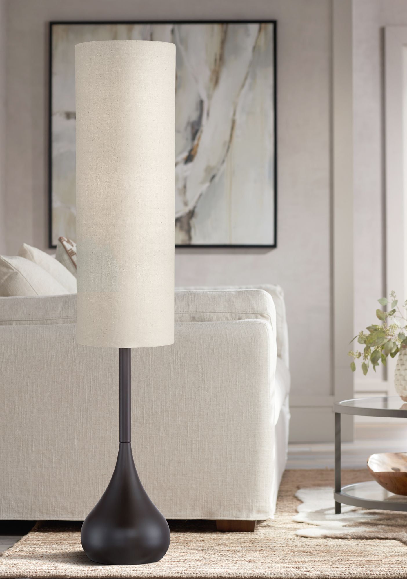 Bronze Mid-Century Modern Floor Lamp with Beige Shade