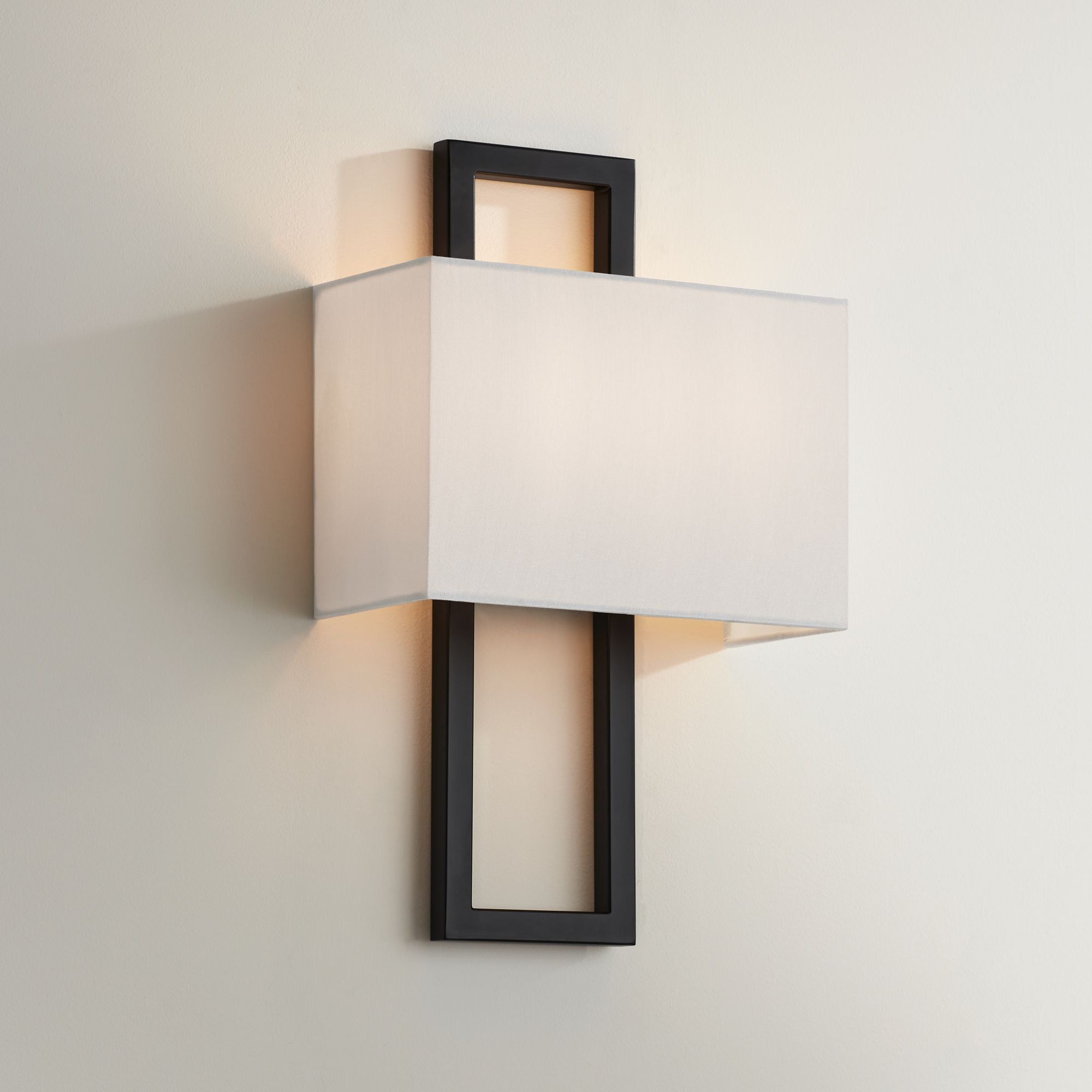 Black Rectangular Modern Wall Sconce with Faux Silk Shade