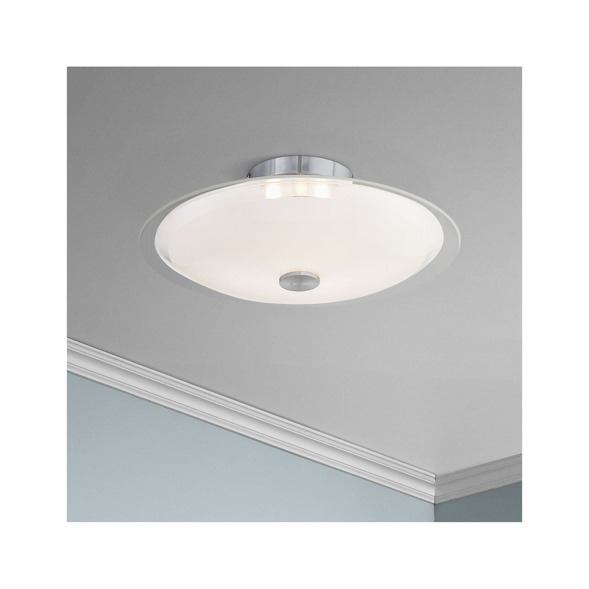 Contemporary Chrome 18" Flush Mount Ceiling Light with Frosted Glass