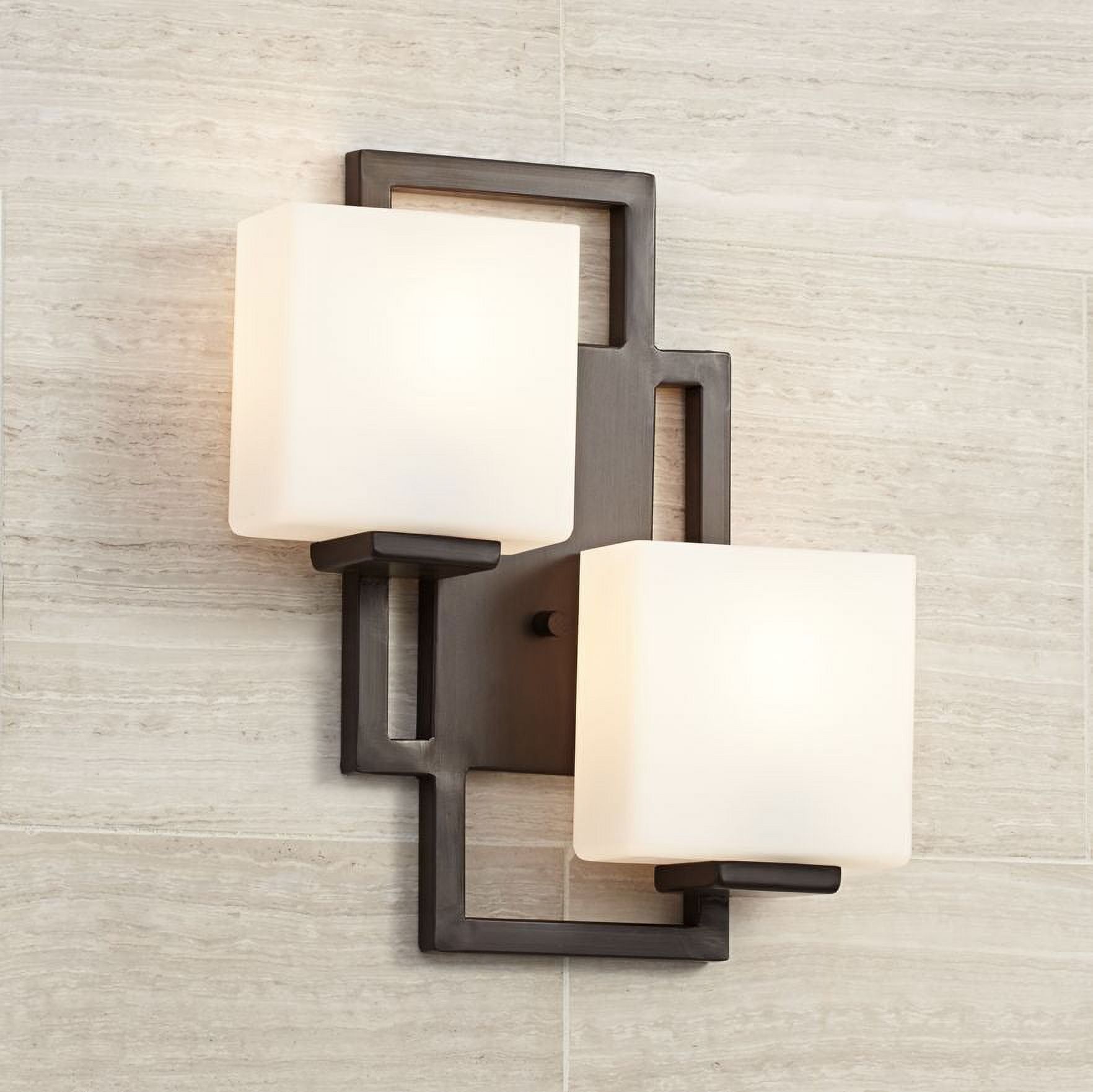 Contemporary Bronze 19" Wall Sconce with Opal Glass Shades