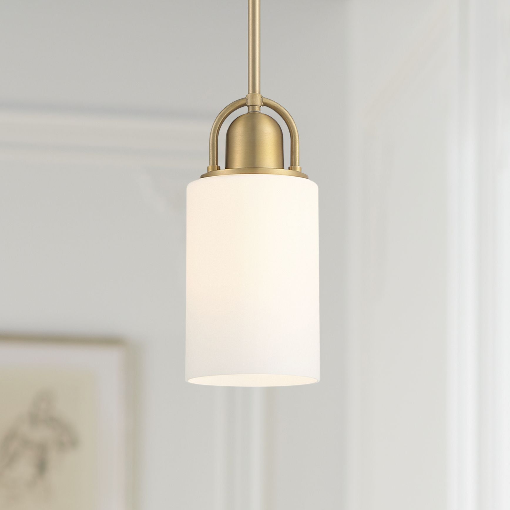 Warm Brass and White Glass Mini Pendant Light