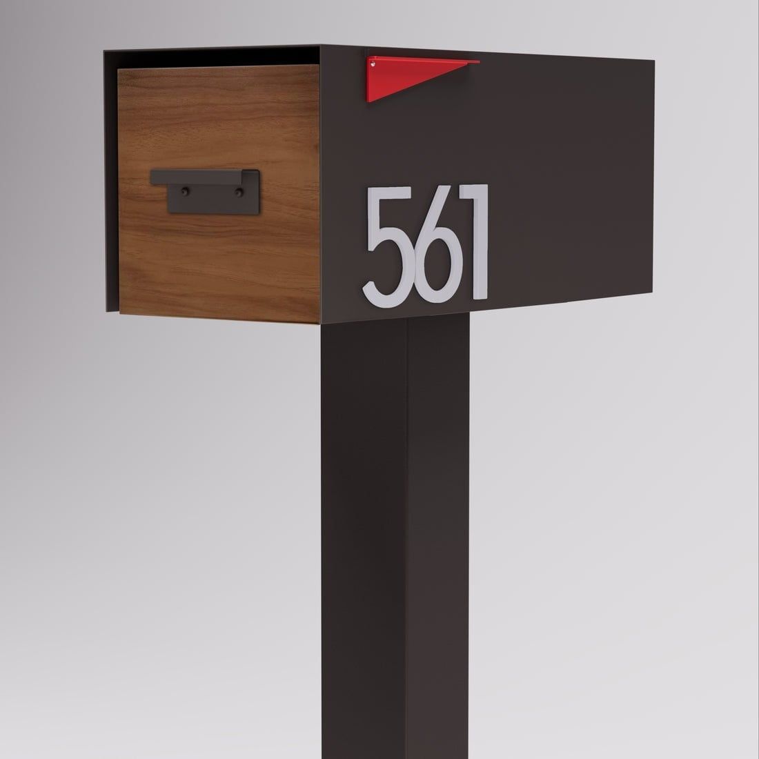 Malone Brown Steel Post-Mounted Mailbox with Wood-Styled Door