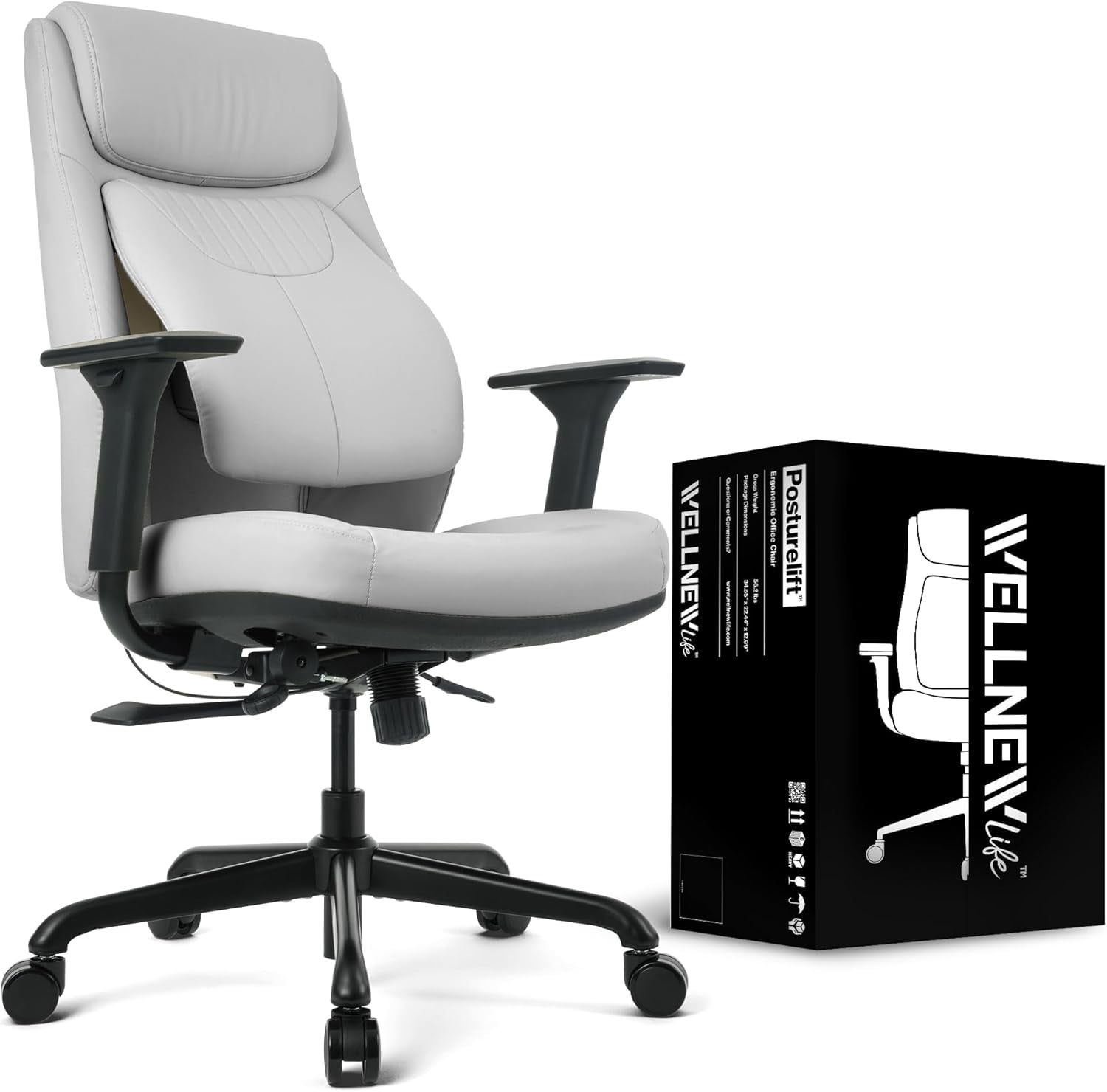 Pebble Grey High Back Leather Executive Swivel Chair