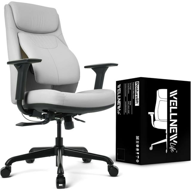 Pebble Grey High Back Leather Executive Swivel Chair