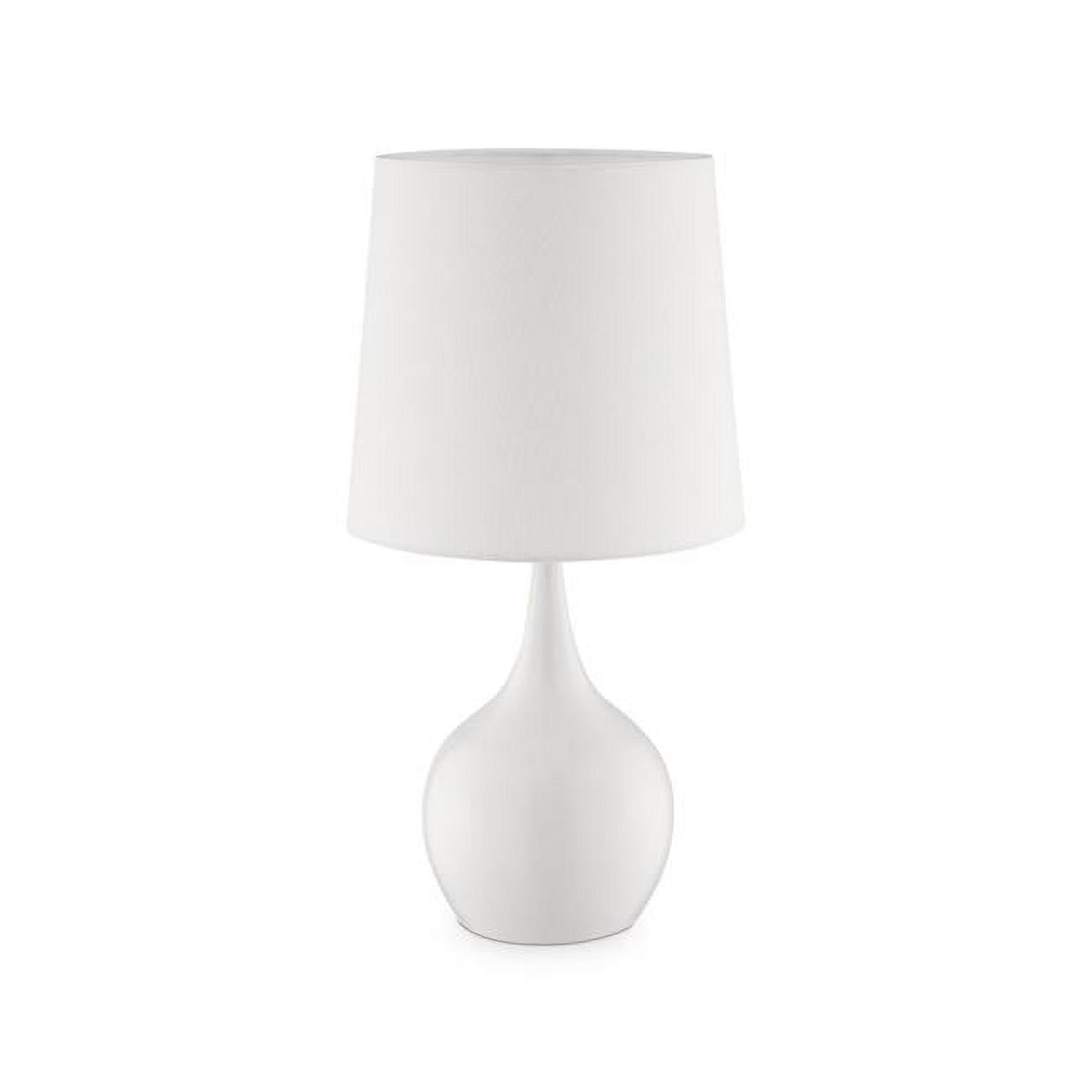 Elegance 24" White Metal Pot Bellied Table Lamp with 3-Way Touch