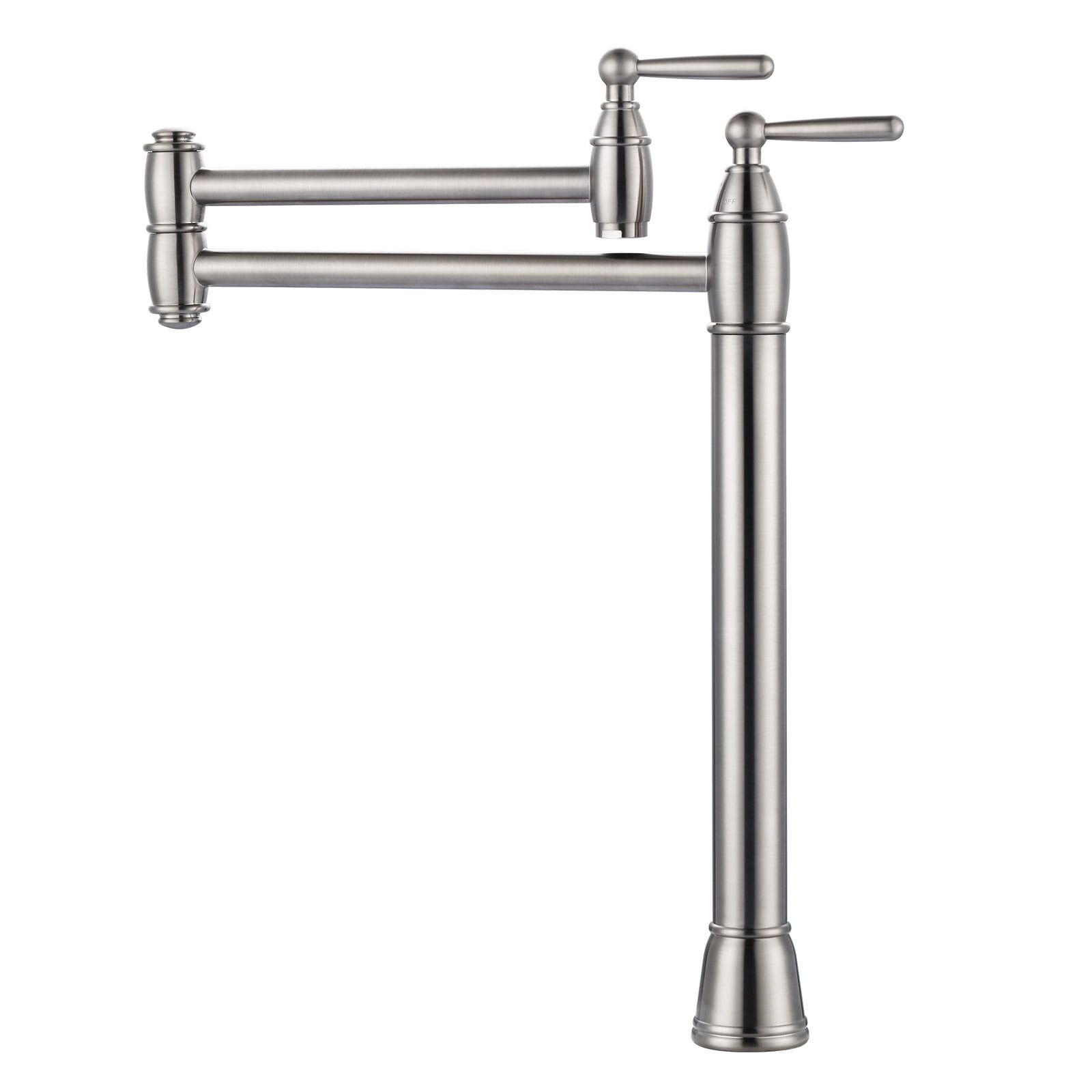 Brushed Nickel Double Handle Deck Mount Pot Filler Faucet