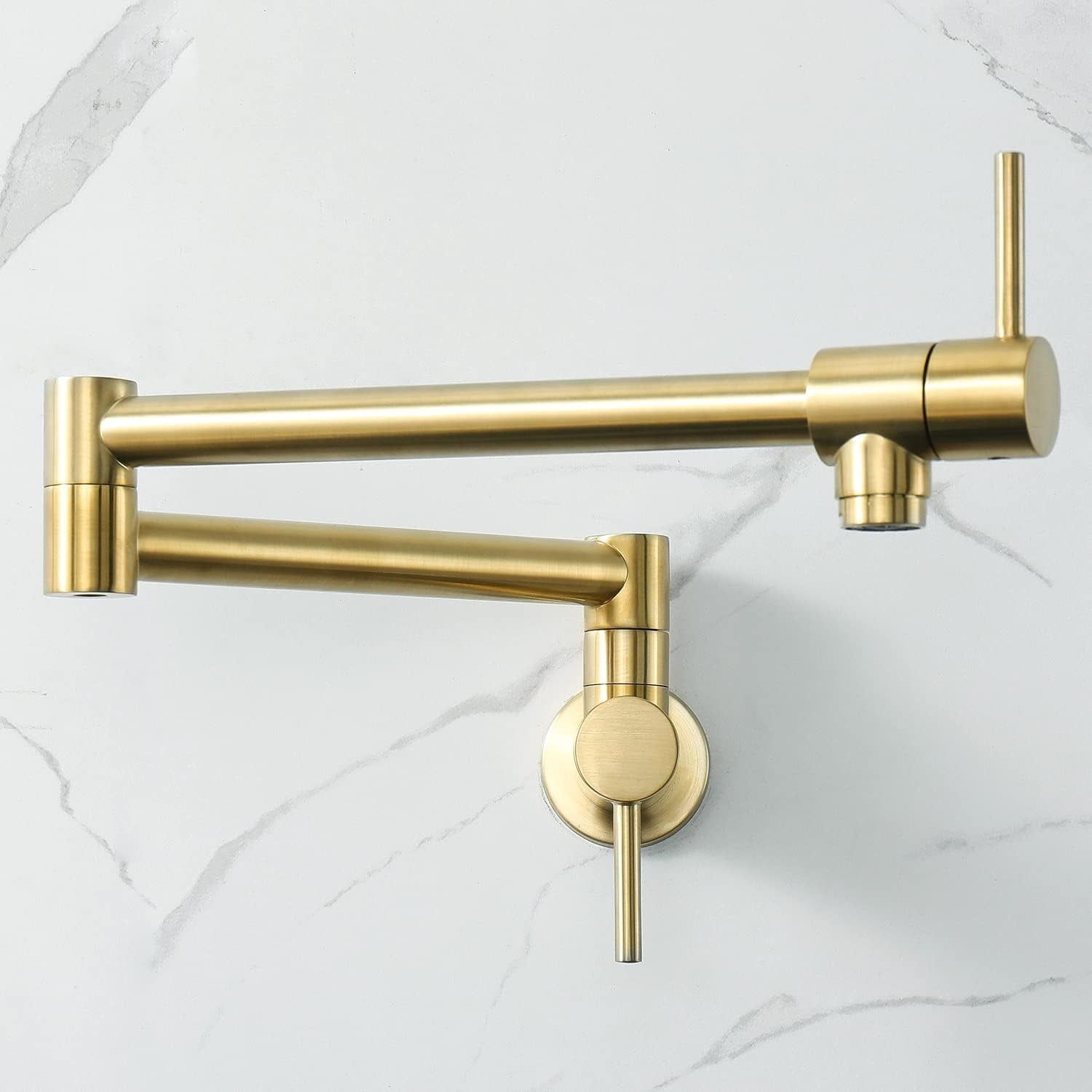 Brushed Gold Brass Dual Handle Wall Mount Pot Filler Faucet