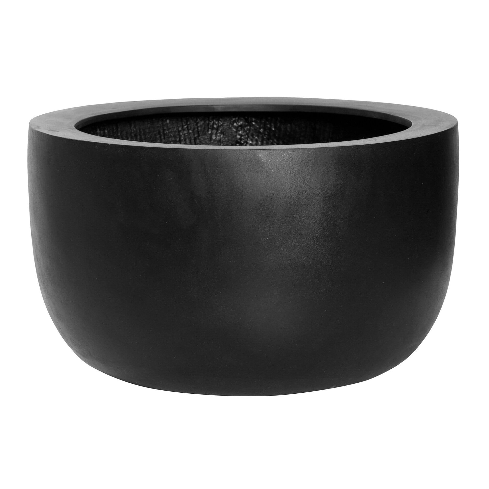 Sunny Black Fiberstone Indoor Outdoor Round Planter 18"