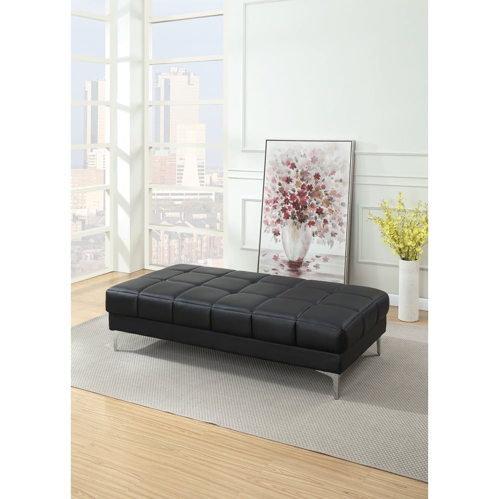 Black Tufted Bonded Leather Cocktail Ottoman