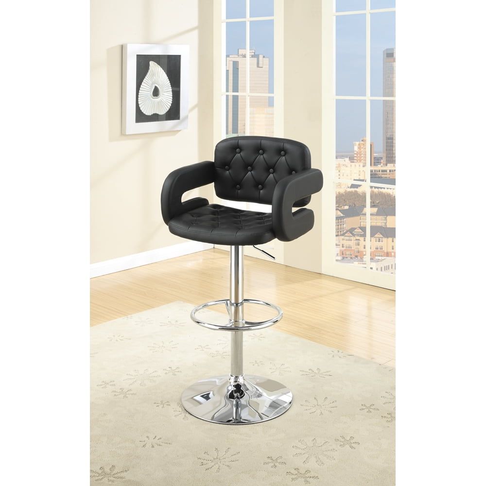 Adjustable Black Leather Swivel Barstool with Metal Base