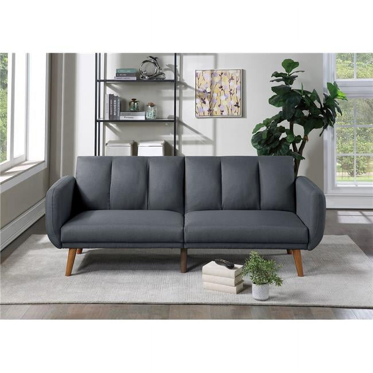 108" Blue Gray Faux Leather Tufted Sleeper Sofa